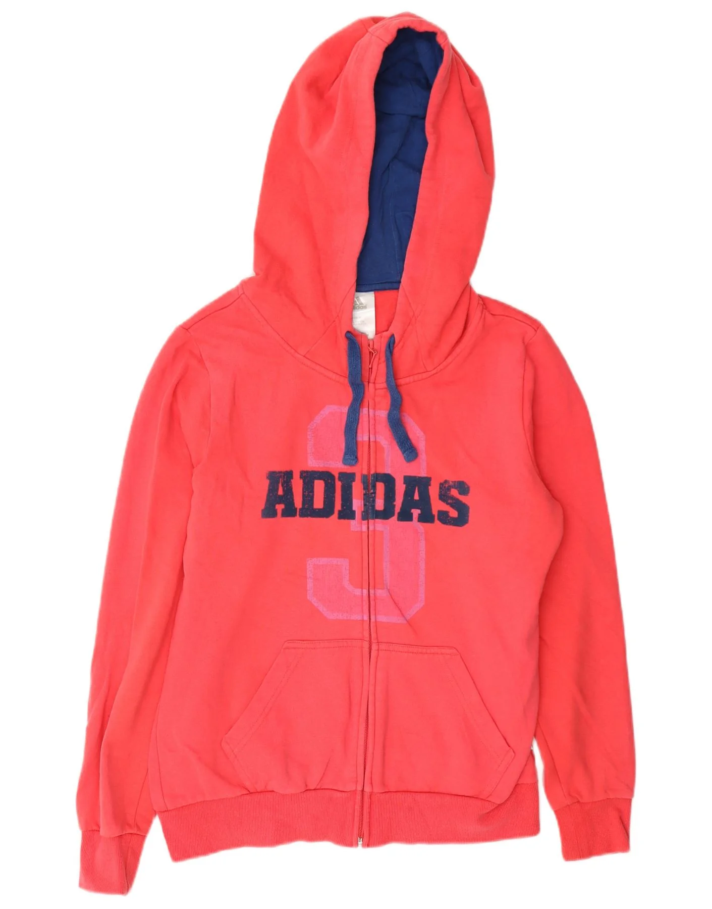 Adidas Womens Graphic Zip Hoodie Sweater UK 14 Medium Red Cotton