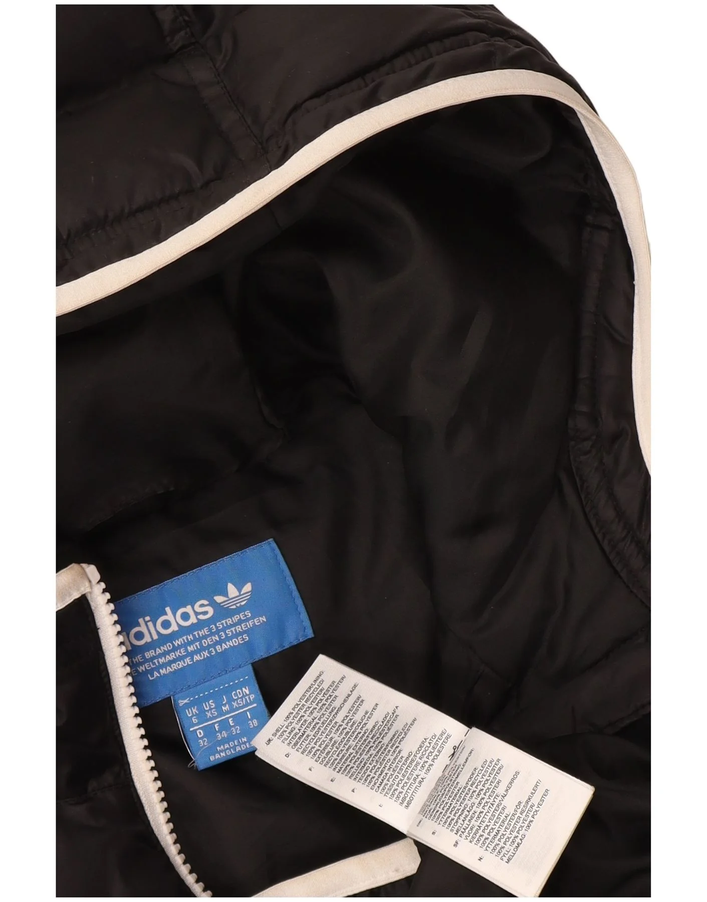 Adidas Womens Hooded Padded Jacket UK 6 XS Black Polyester - Image 3