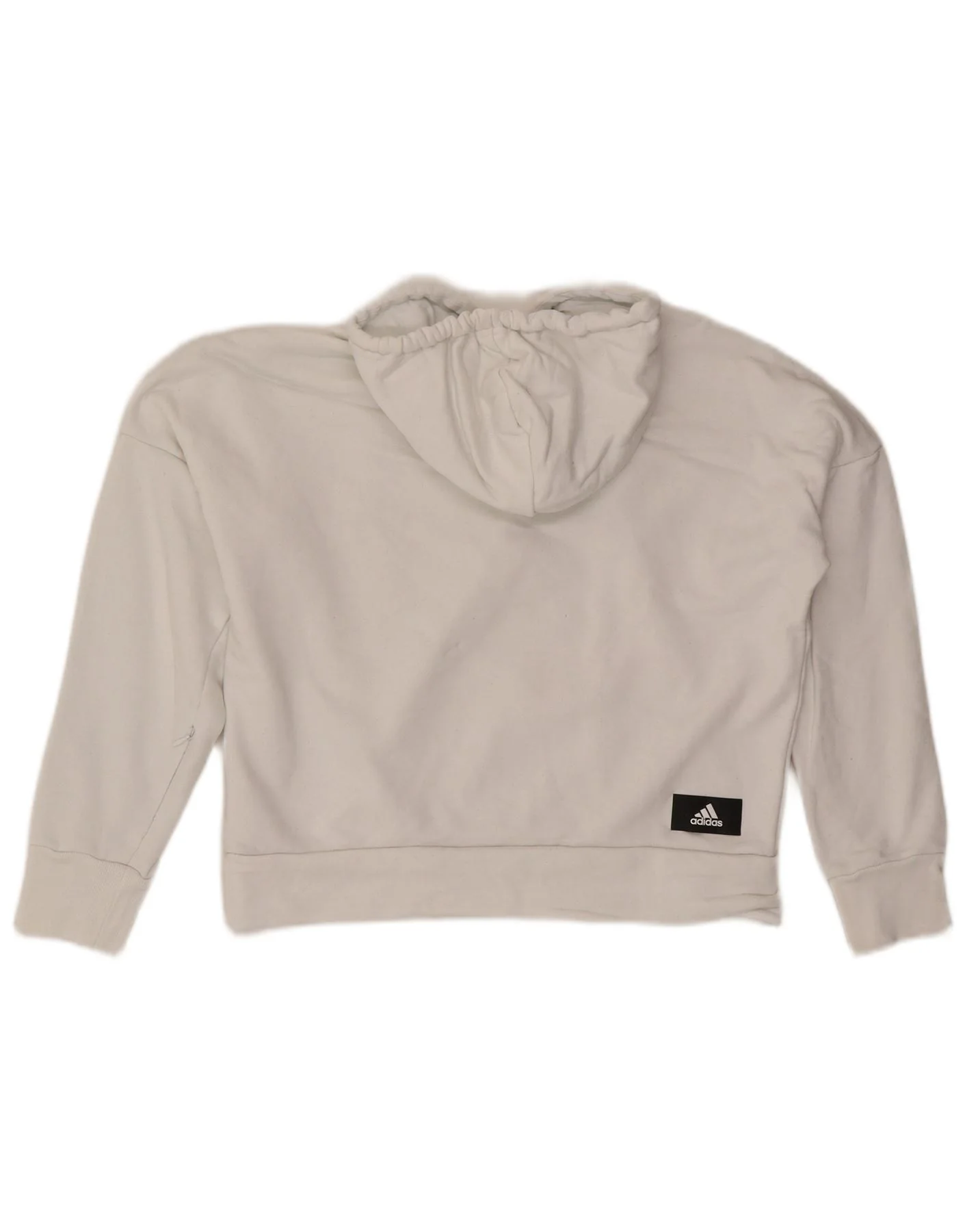 Adidas Womens Oversized Crop Graphic Hoodie Jumper UK 4/6 XS White Cotton - Image 2