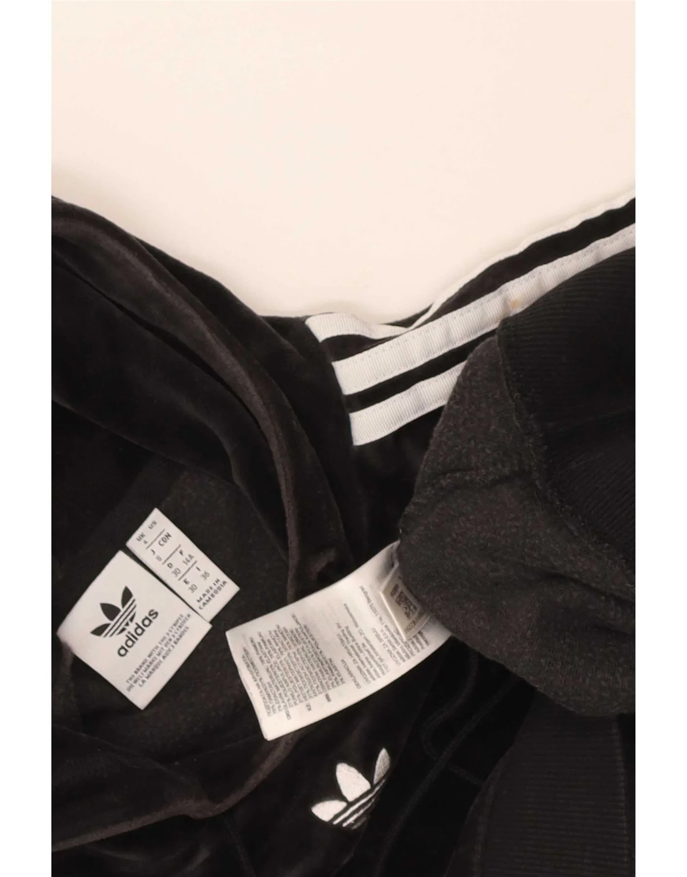 Adidas Womens Oversized Crop Velvet Hoodie Jumper UK 4 XS Black Cotton - Image 3