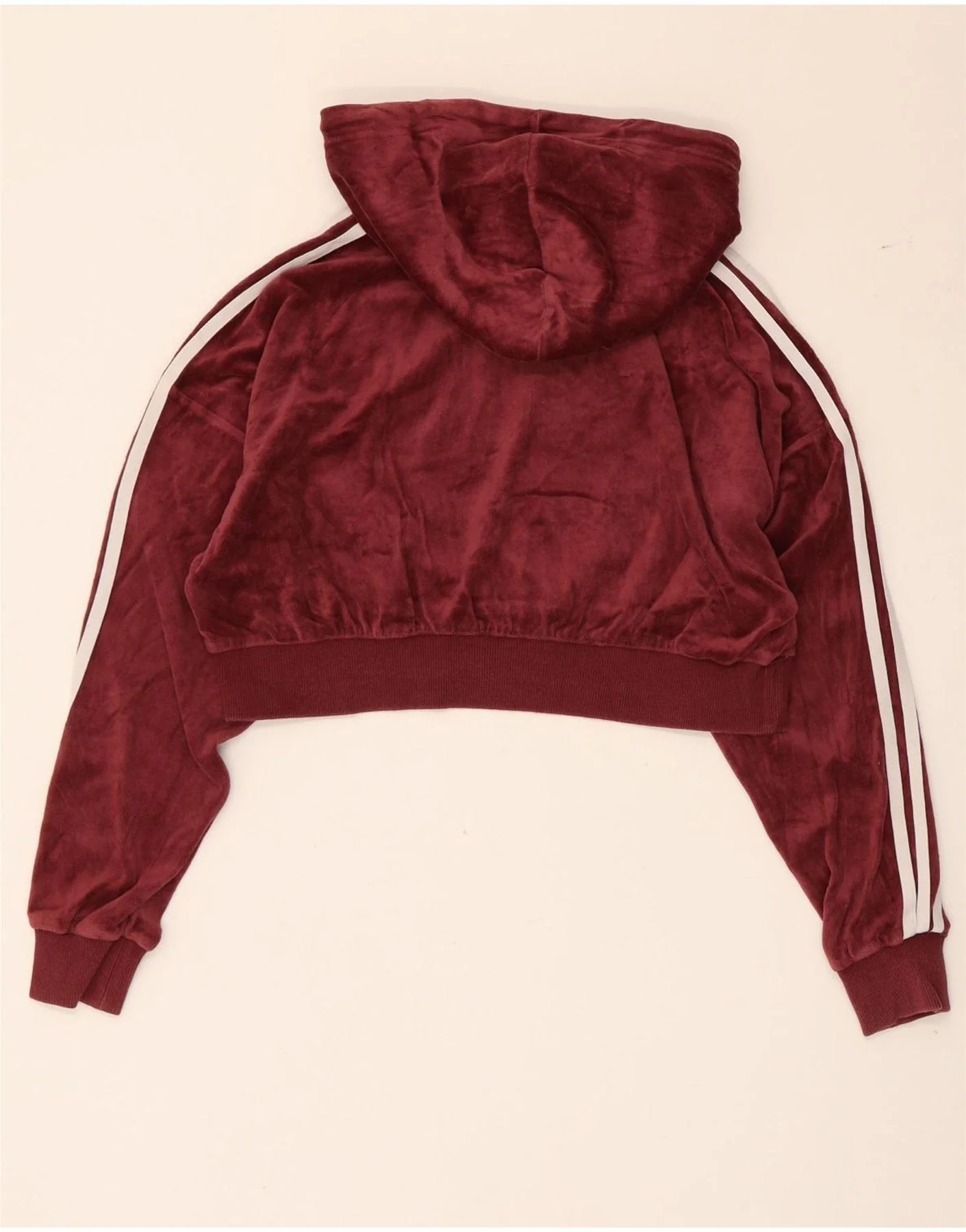 Adidas Womens Oversized Graphic Crop Hoodie Jumper UK 4 XS Burgundy Cotton - Image 2