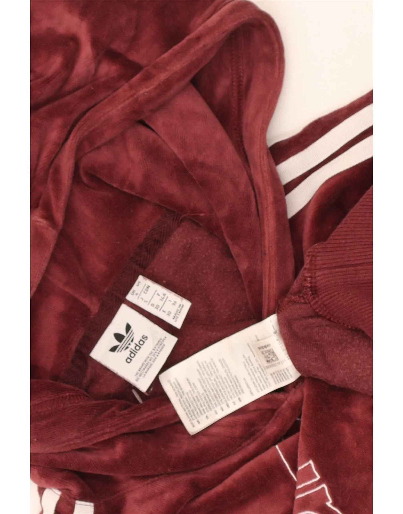 Adidas Womens Oversized Graphic Crop Hoodie Jumper UK 4 XS Burgundy Cotton - Image 3