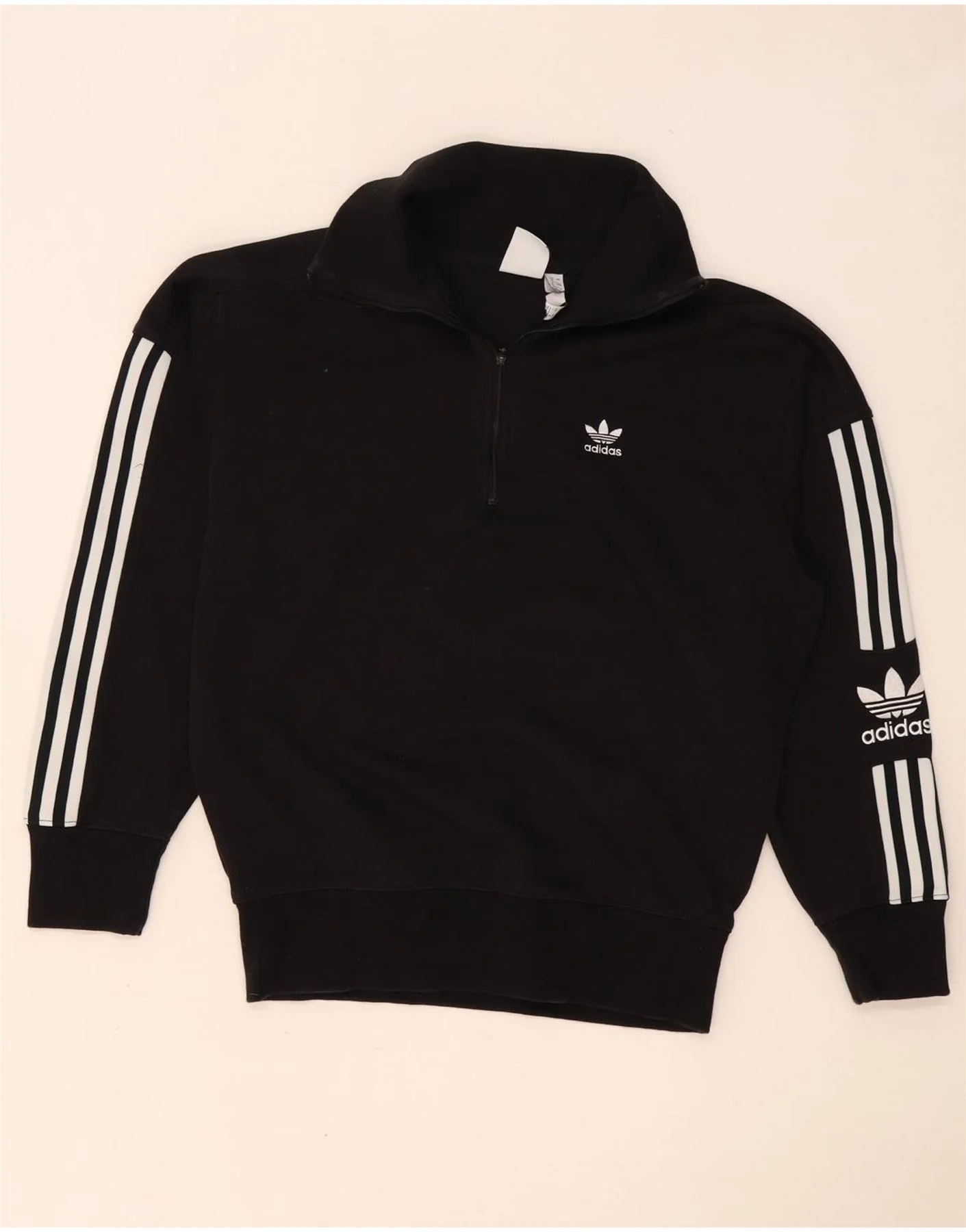 Adidas Womens Oversized Graphic Zip Neck Sweatshirt Jumper UK 8 Small Black