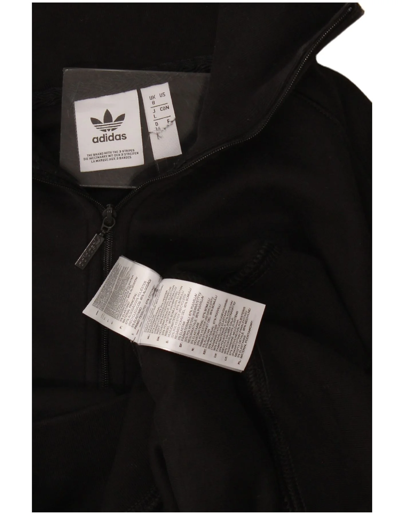Adidas Womens Oversized Graphic Zip Neck Sweatshirt Jumper UK 8 Small Black - Image 3