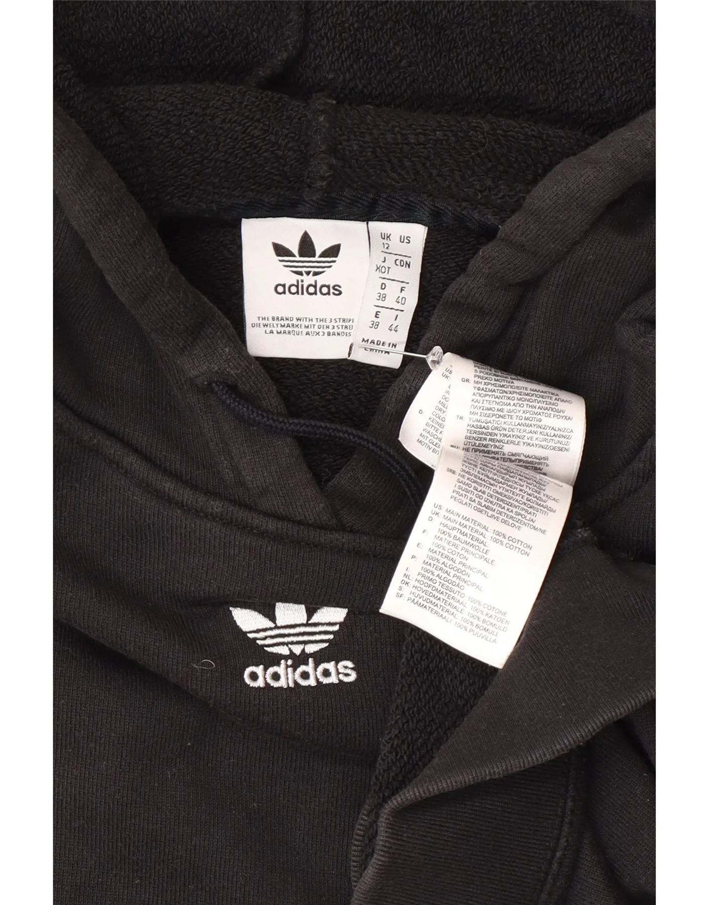 Adidas Womens Oversized Hoodie Jumper UK 12 Medium Black Cotton - Image 3