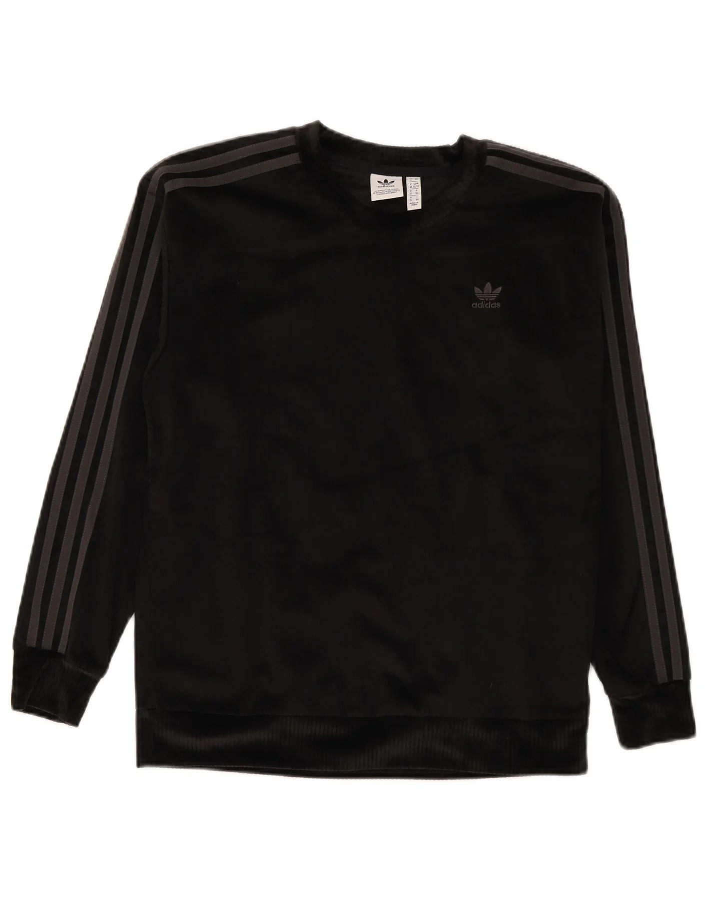 Adidas Womens Oversized Velour Sweatshirt Jumper UK 6 XS Black Polyester
