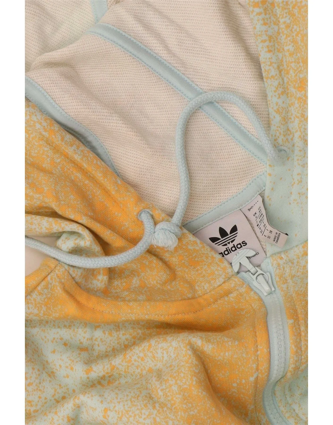 Adidas Womens Oversized Zip Hoodie Sweater UK 6 XS Yellow Tie Dye - Image 3