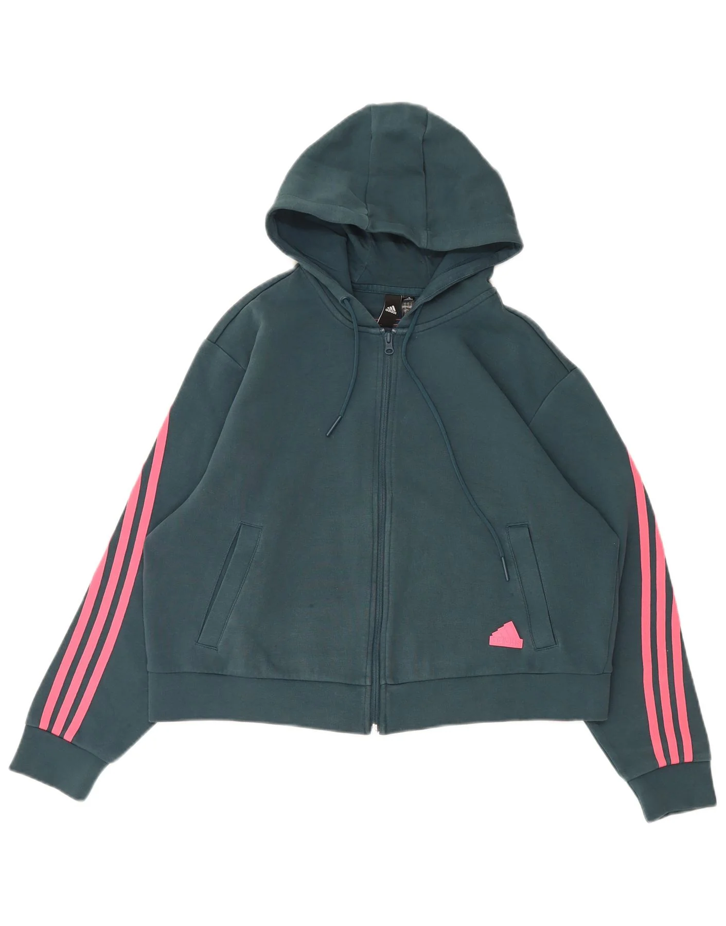 Adidas Womens Relaxed Fit Zip Hoodie Sweater UK 10 Small Green Sports