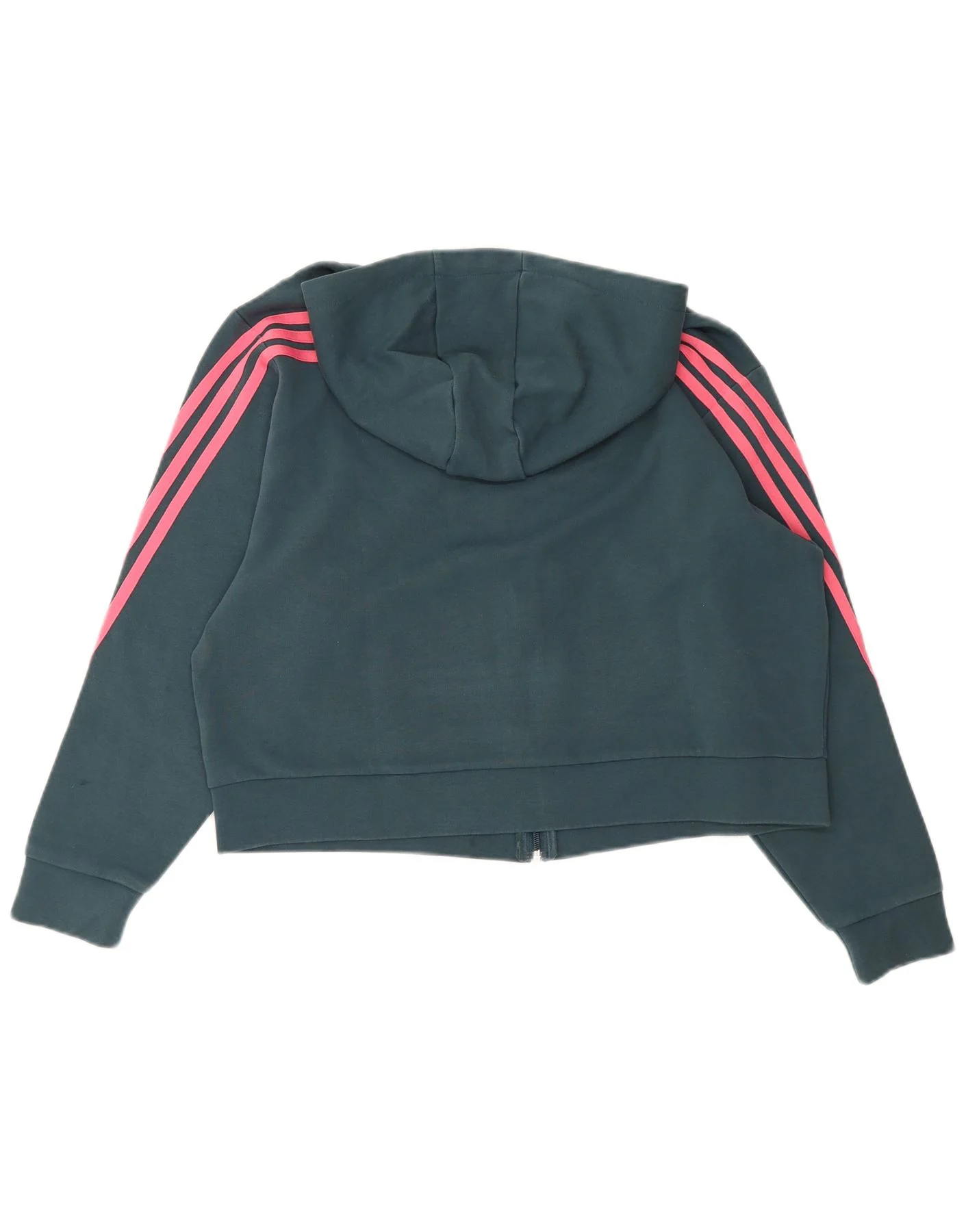 Adidas Womens Relaxed Fit Zip Hoodie Sweater UK 10 Small Green Sports - Image 2