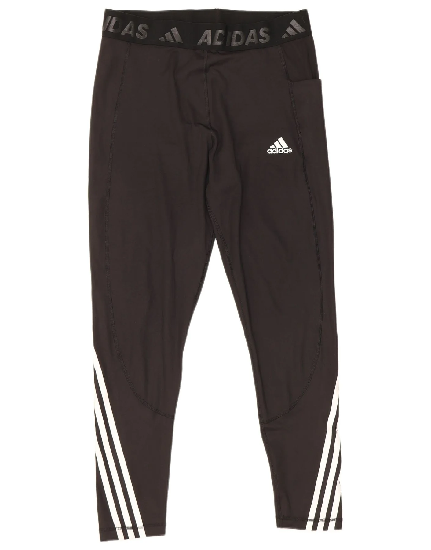 Adidas Womens Tech Fit Graphic Leggings UK 16/18 Large Black Striped