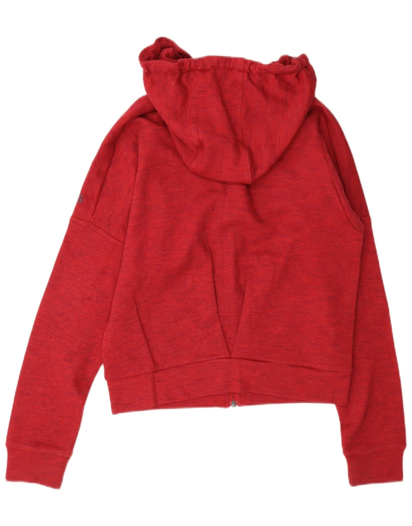 Adidas Womens Zip Hoodie Sweater UK 12 Medium Red Flecked Cotton - Image 2