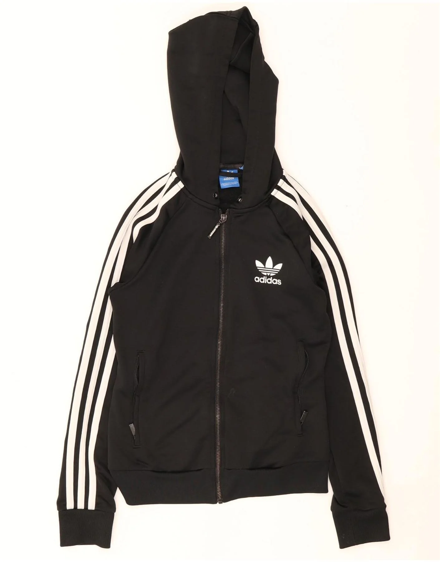 Adidas Womens Zip Hoodie Sweater UK 8 Small Black Polyester