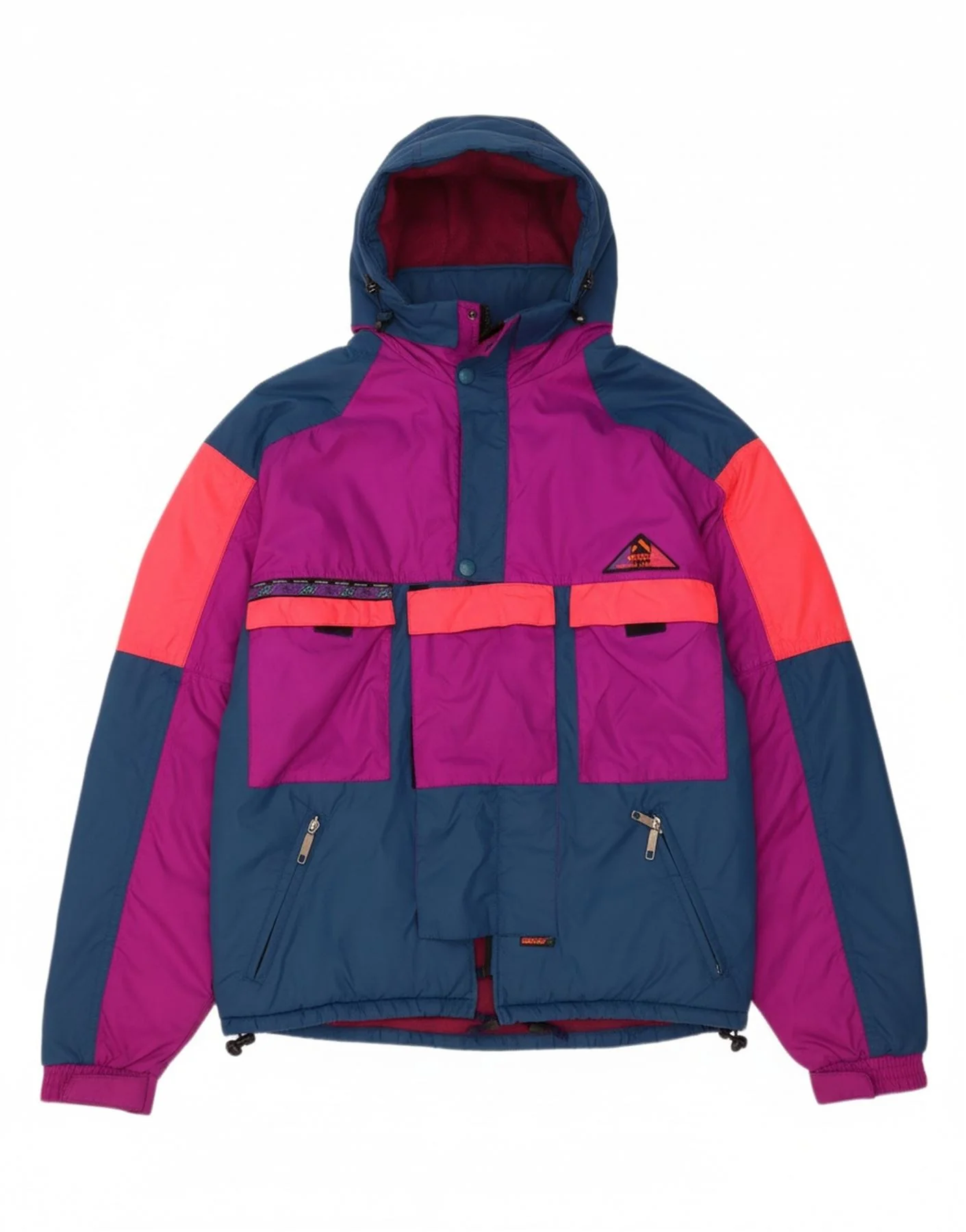 AESSE Mens Loose Fit Graphic Ski Jacket UK 36 Small Burgundy Colourblock