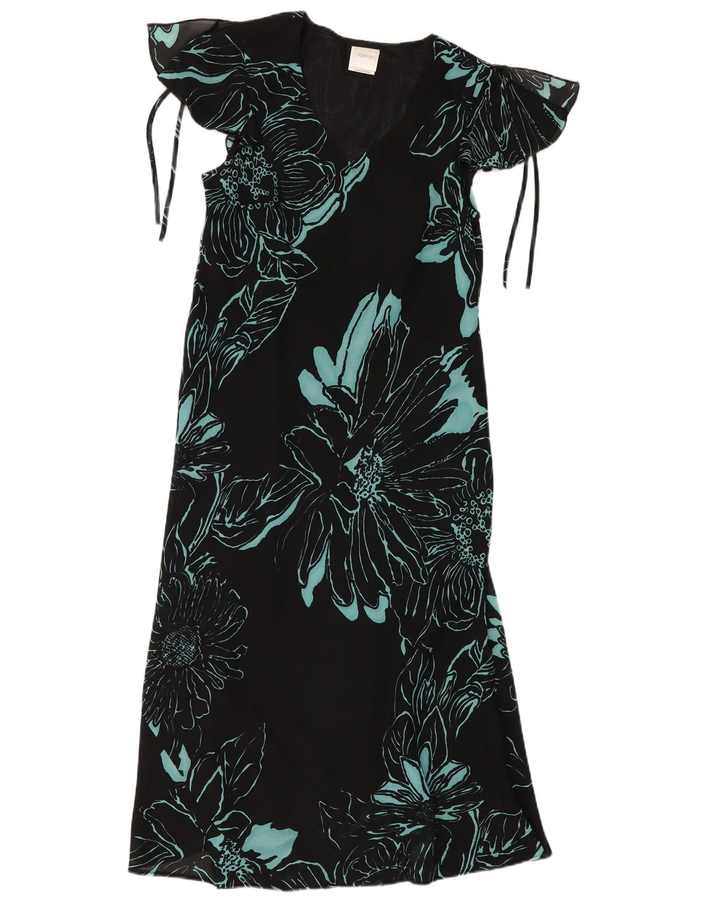 Agenda Womens Maxi Dress UK 14 Medium Black Floral Polyester