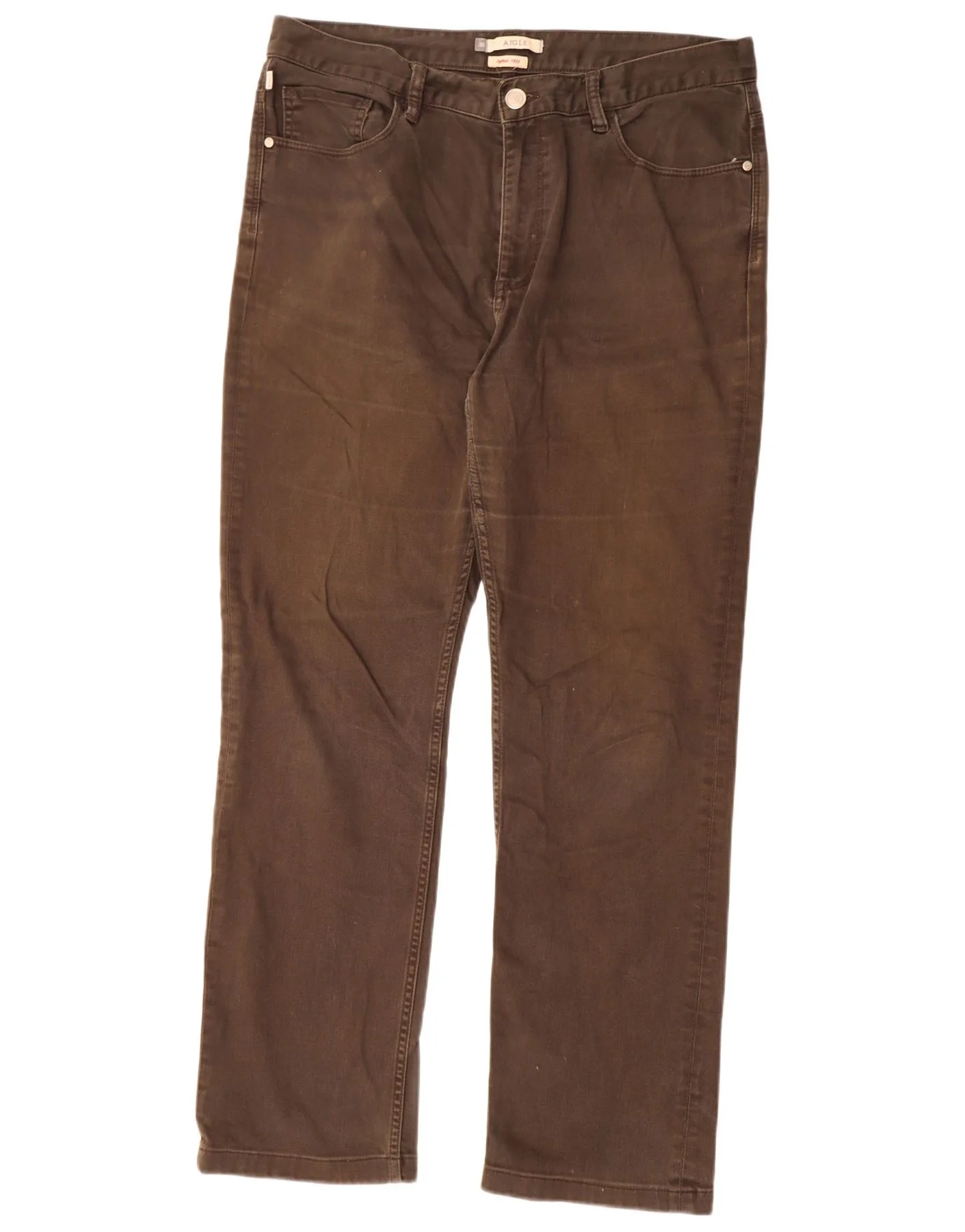 Aigle Mens Straight Casual Trousers W36 L32 Brown Cotton