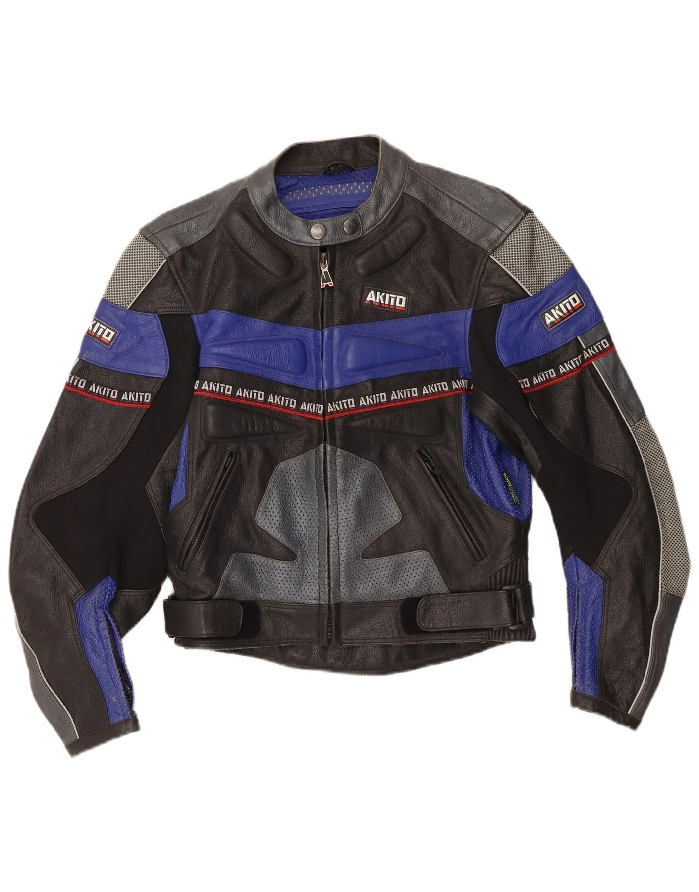 Akito Womens Graphic Leather Racer Jacket UK 12 Medium Black Colourblock