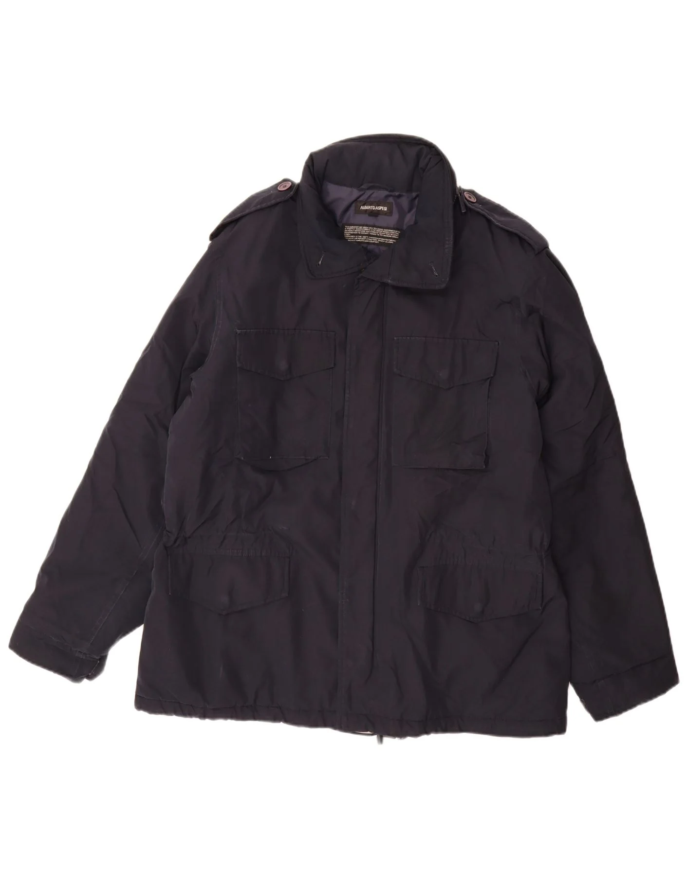 Alberto Aspesi Mens Hooded Military Jacket UK 40 Large Navy Blue Polyester