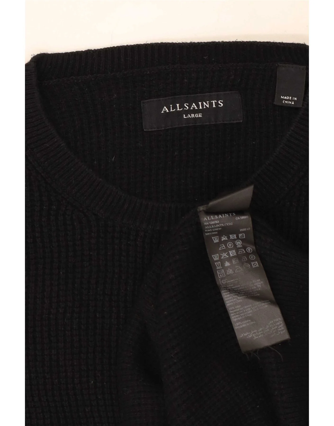 All Saints Mens Crew Neck Jumper Sweater Large Black Cotton - Image 3