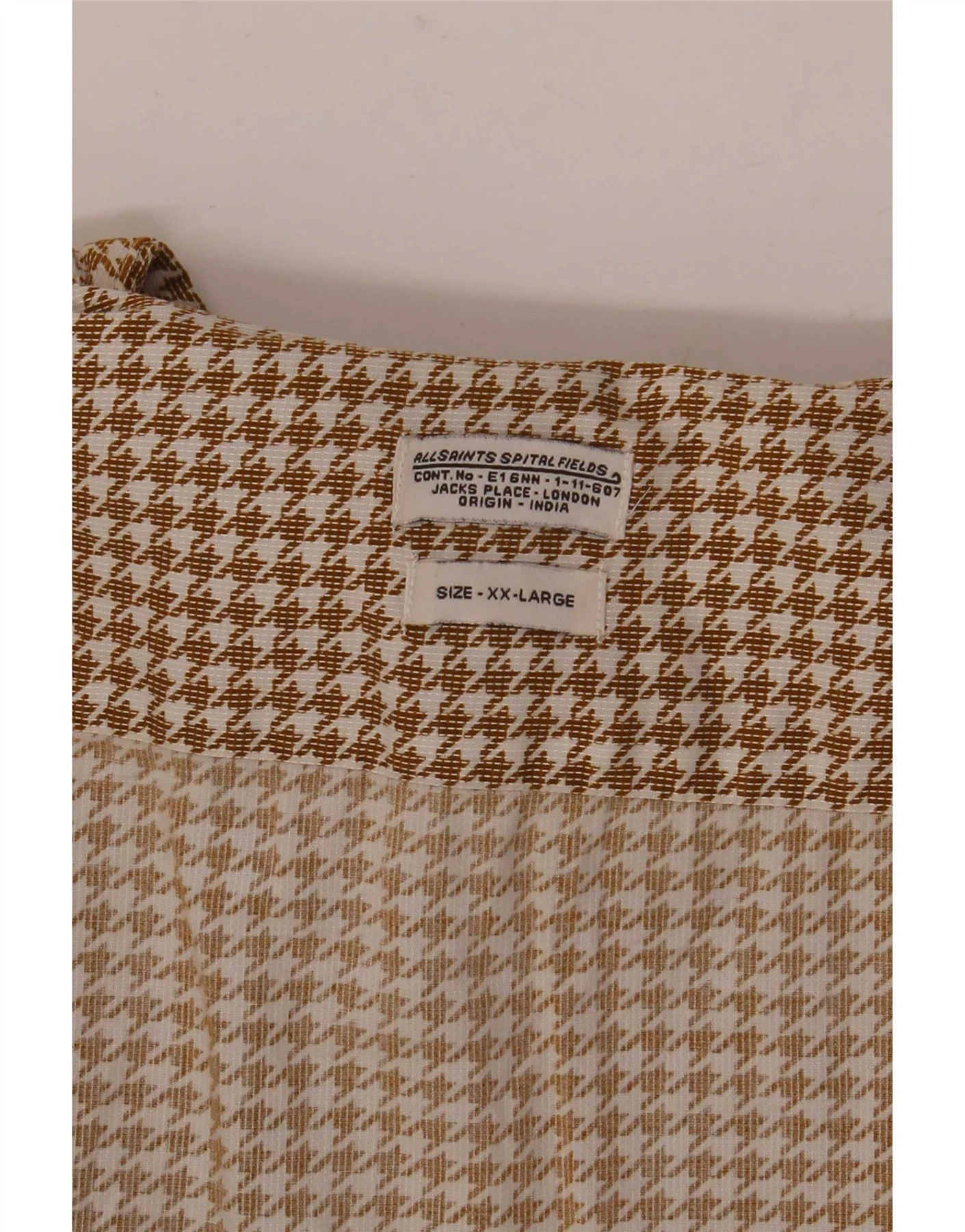 All Saints Mens Flannel Shirt 2XL Beige Houndstooth - Image 3