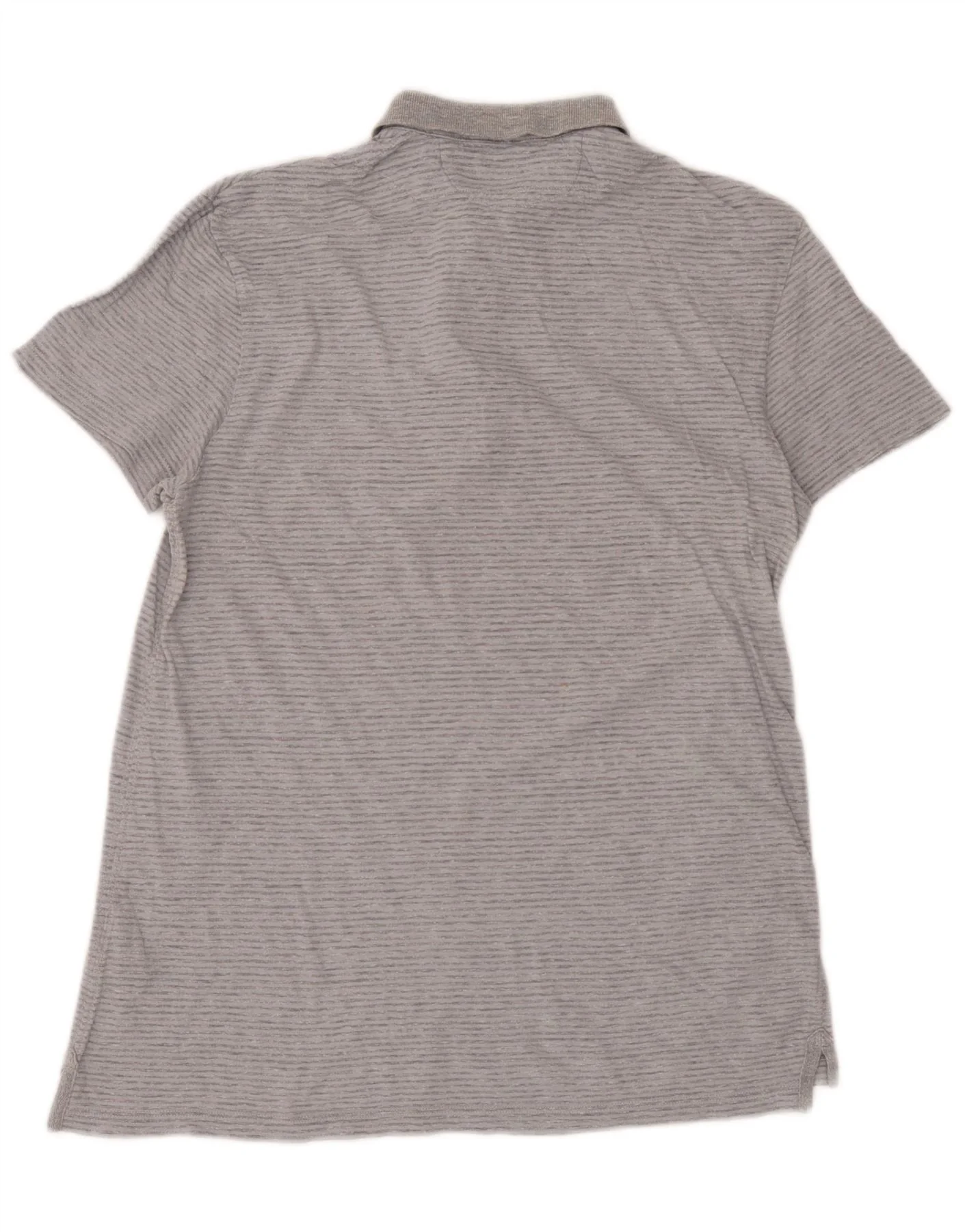 All Saints Mens Polo Shirt Small Grey Pinstripe Cotton - Image 2