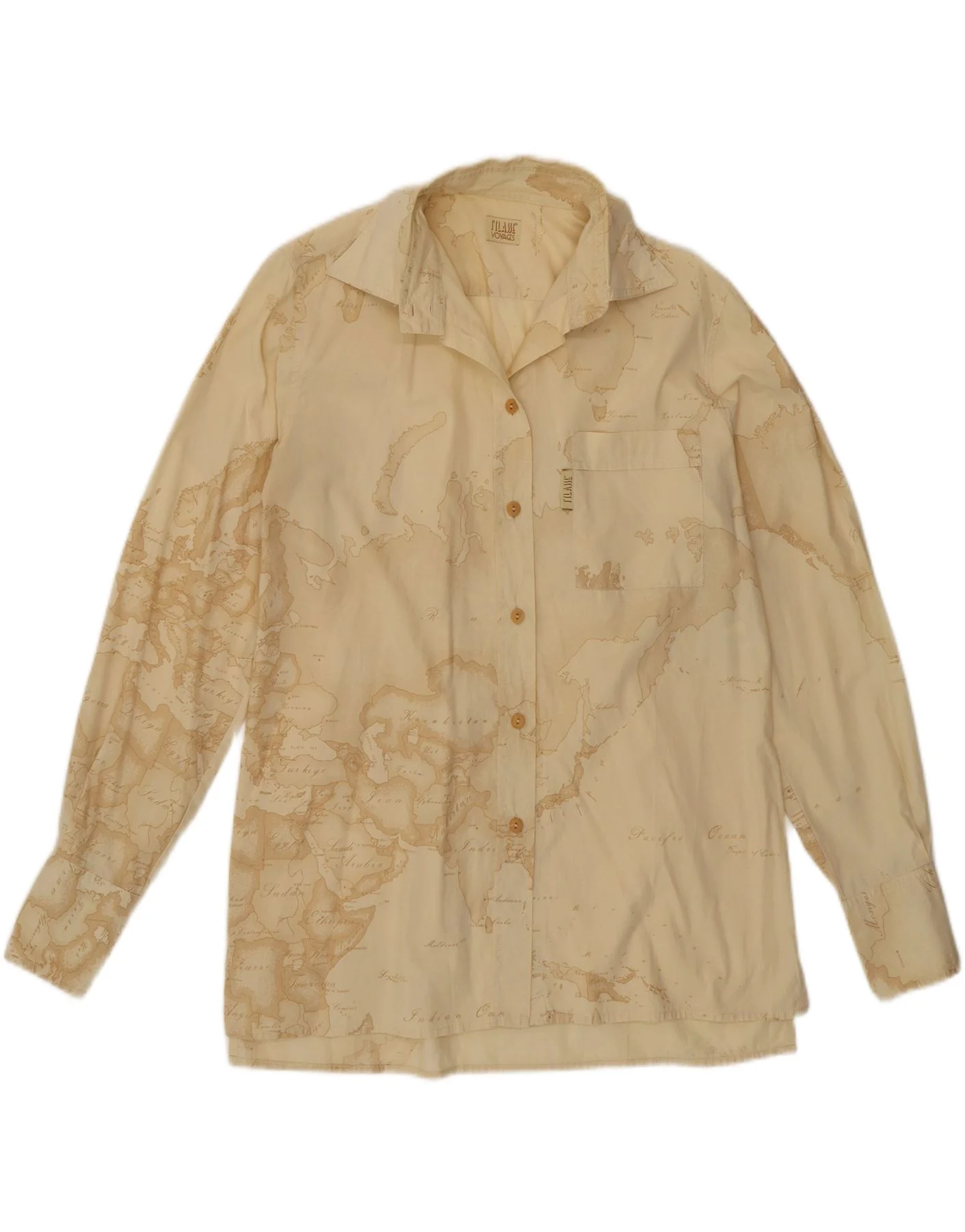 ALVIERO MARTINI Womens Graphic Shirt IT 42 Medium Beige Cotton - Image 3