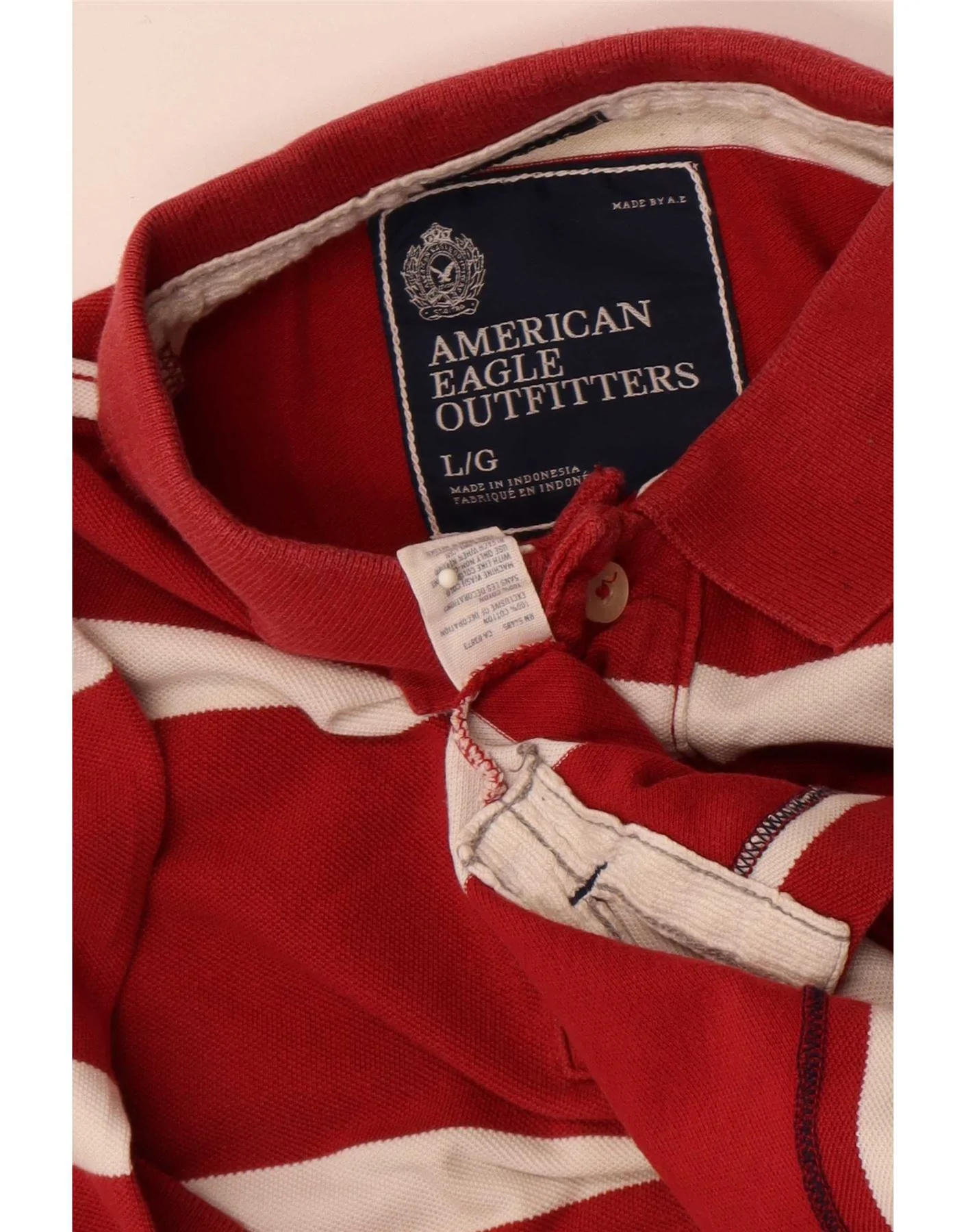 American Eagle Mens Short Sleeve Regular Fit Polo Shirt Large Red Striped - Image 3