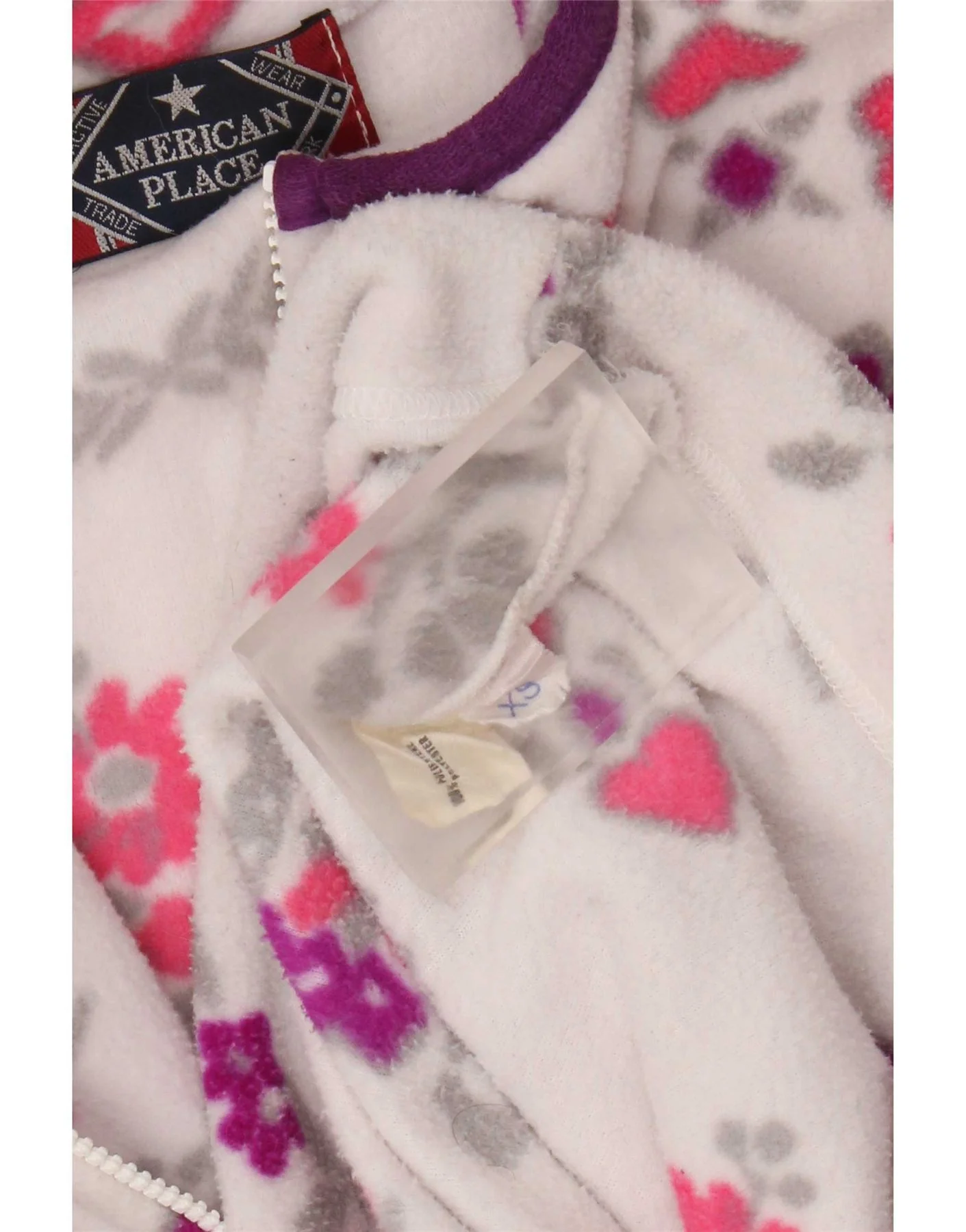 American Place Womens Oversized Fleece Jumper UK 6 XS White Fair Isle Heart - Image 3
