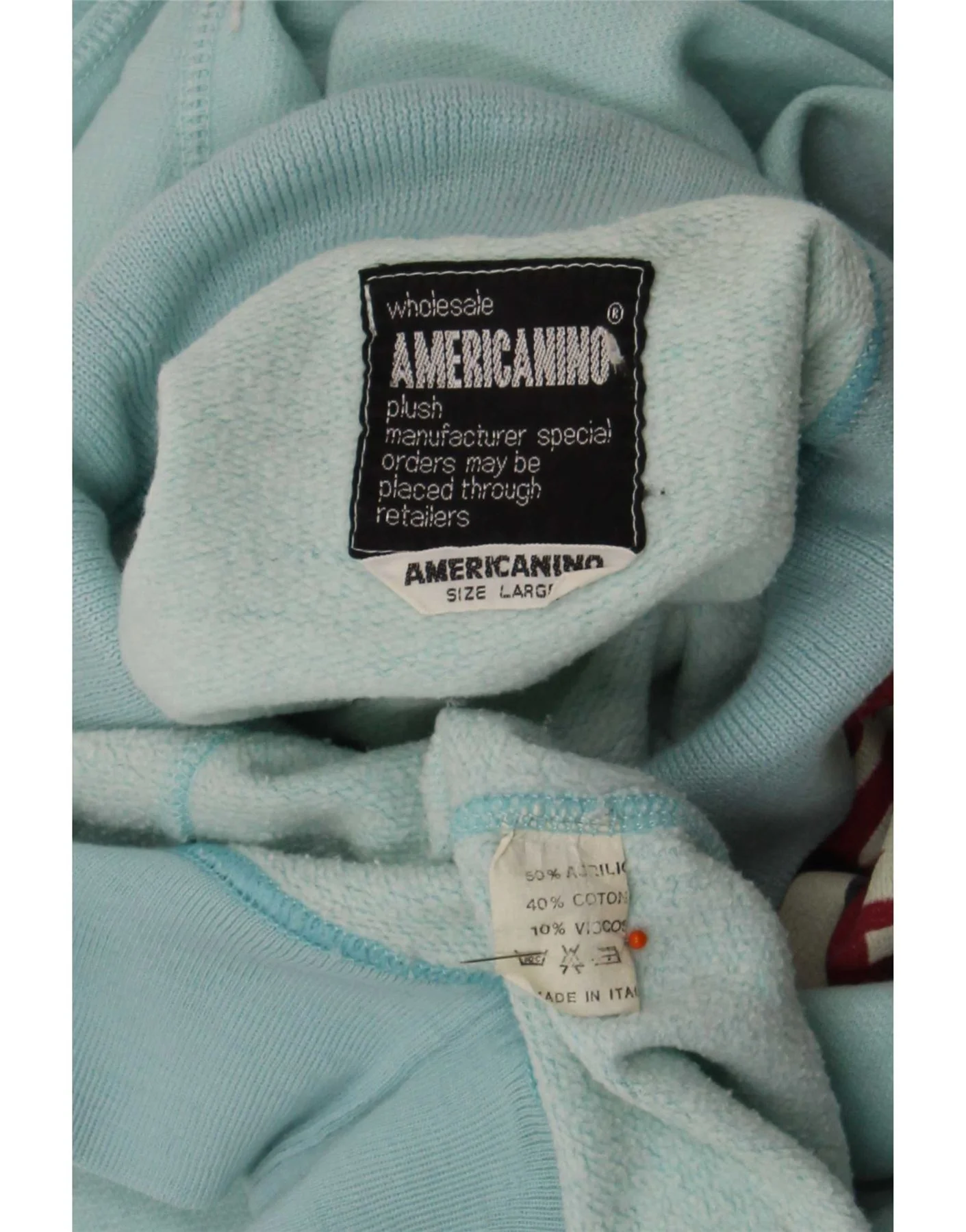 Americanino Mens Loose Fit Graphic Polo Neck Sweatshirt Jumper Large Blue - Image 3