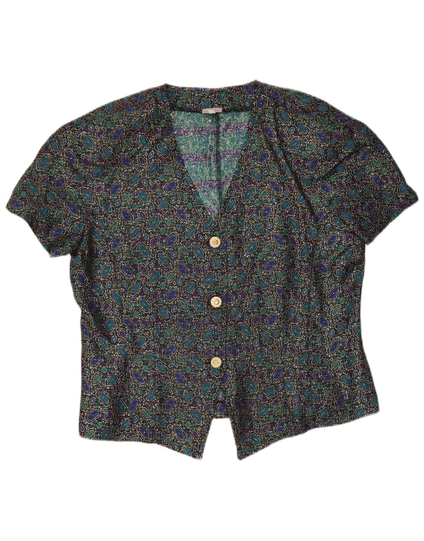 Andrea Mare Womens Crop Short Sleeve Shirt Blouse UK 14 Large Multicoloured