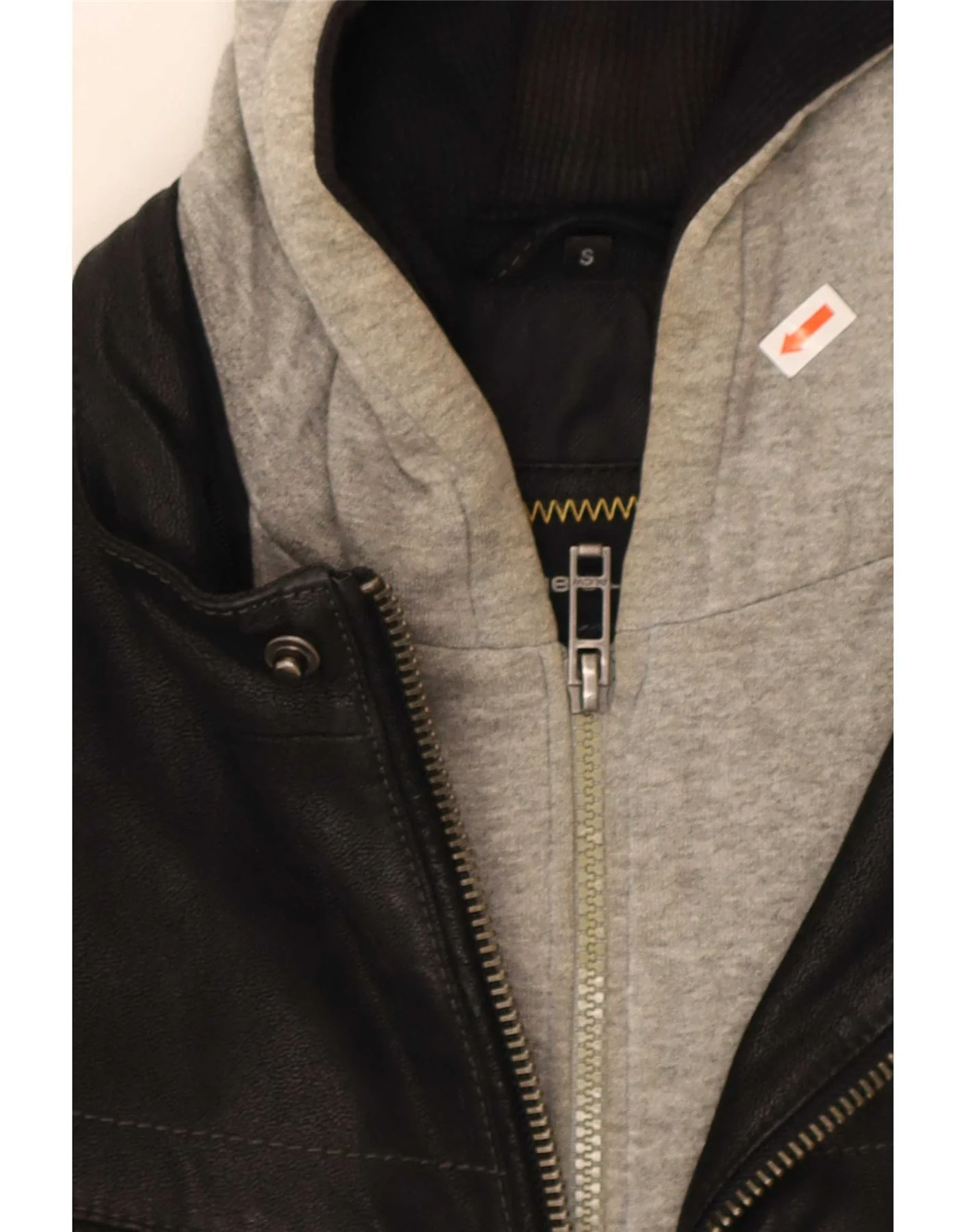 Angelo Litrico Mens Hooded Leather Jacket UK 36 Small Black Colourblock - Image 3