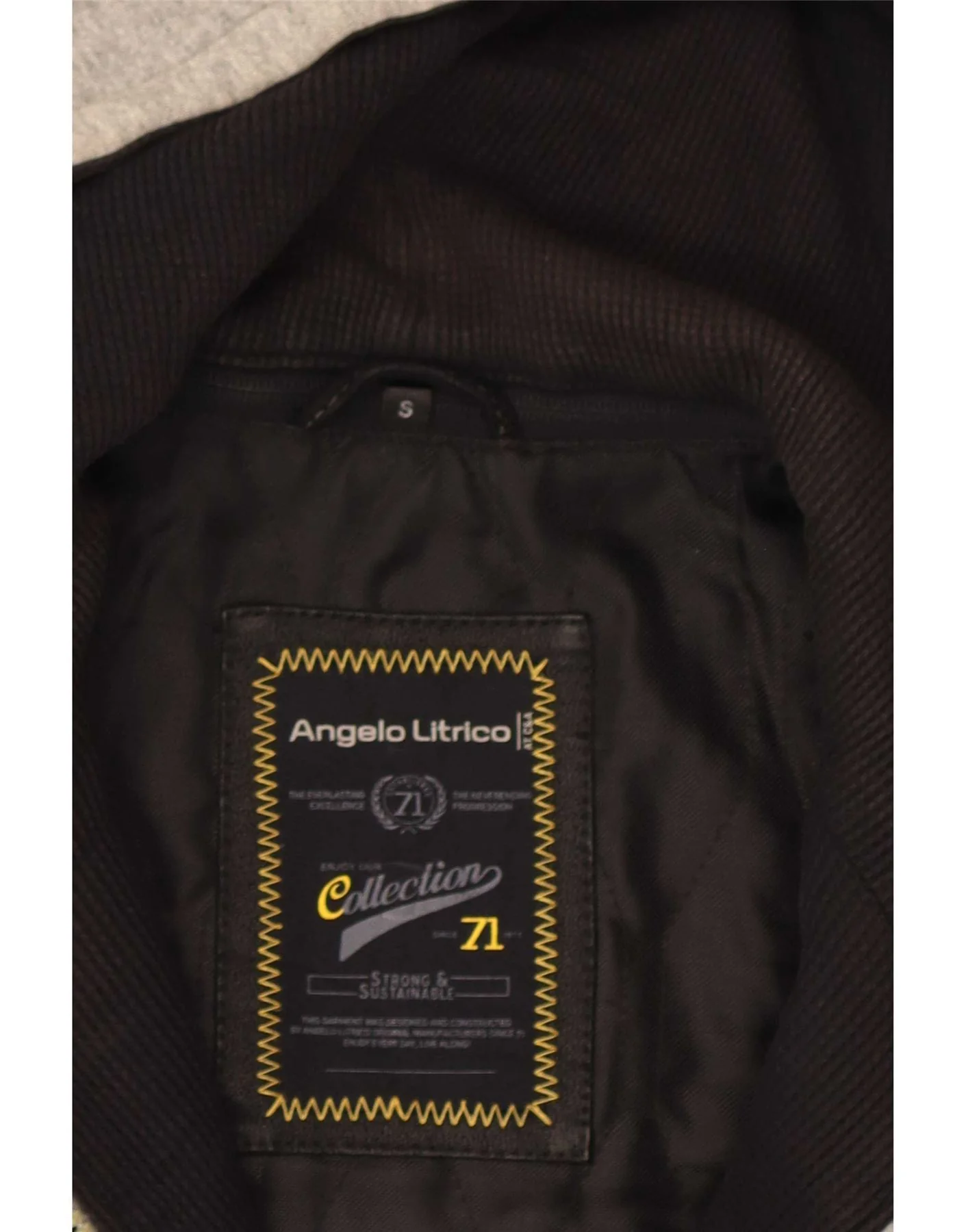 Angelo Litrico Mens Hooded Leather Jacket UK 36 Small Black Colourblock - Image 4