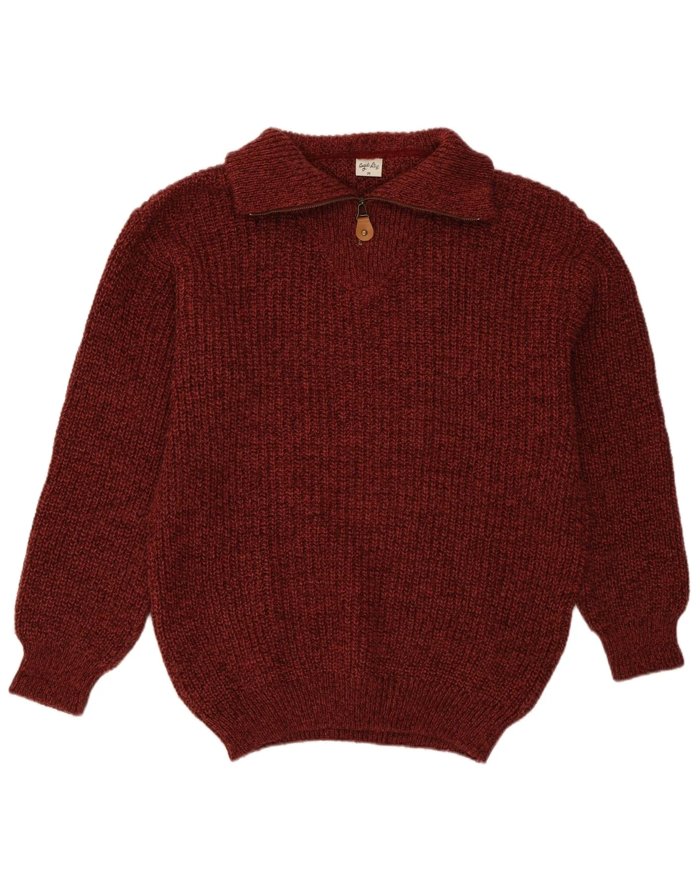 Angelo Litrico Mens Zip Neck Jumper Sweater Medium Burgundy Flecked Acrylic