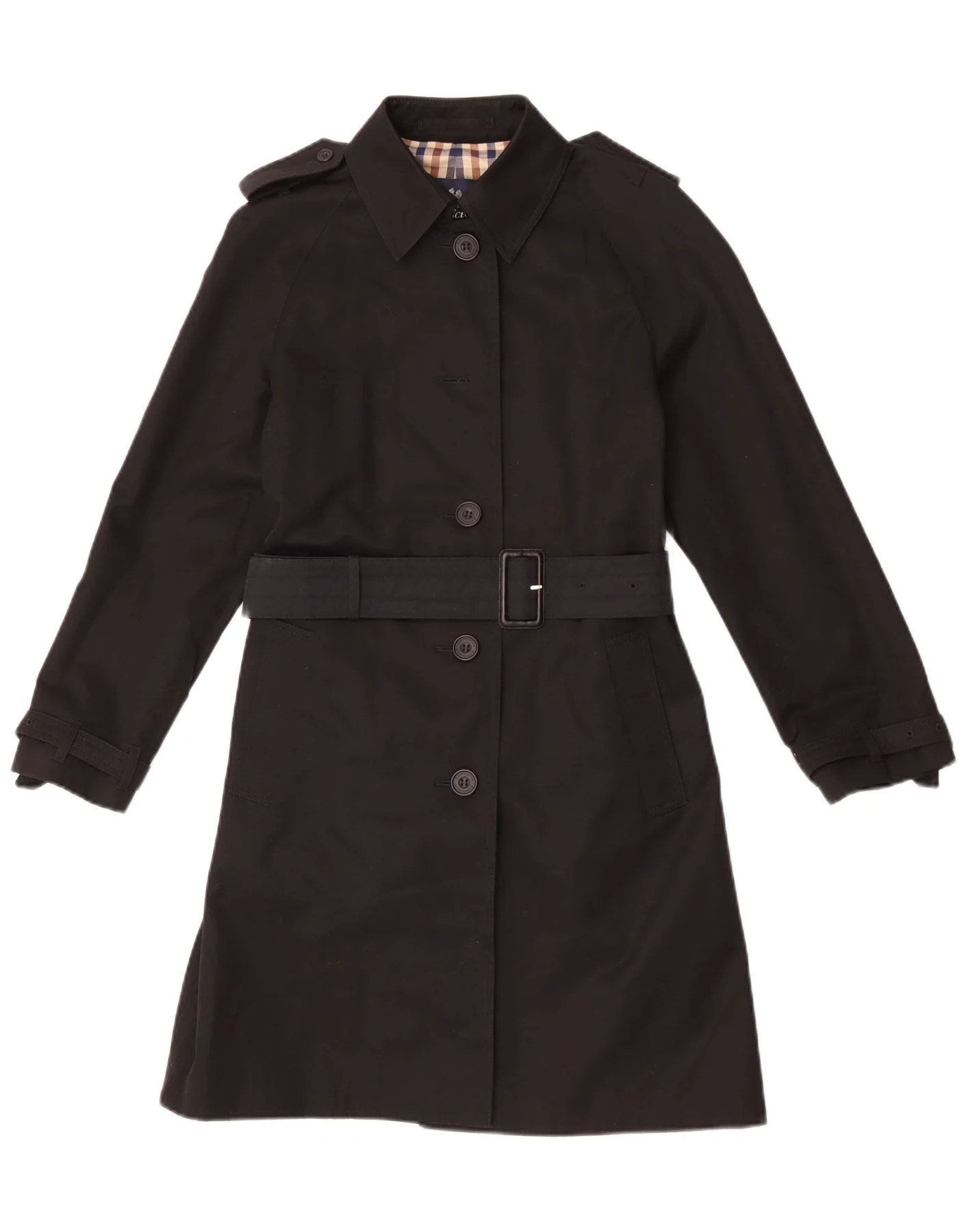 Aquascutum Womens Trench Coat UK 6 XS Black Cotton