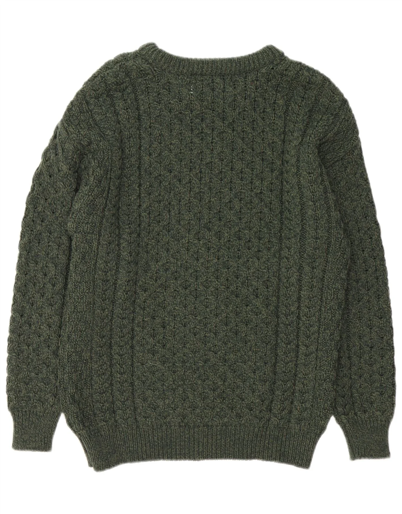 Aran Crafts Mens Boat Neck Jumper Sweater Medium Green Merino Wool - Image 2