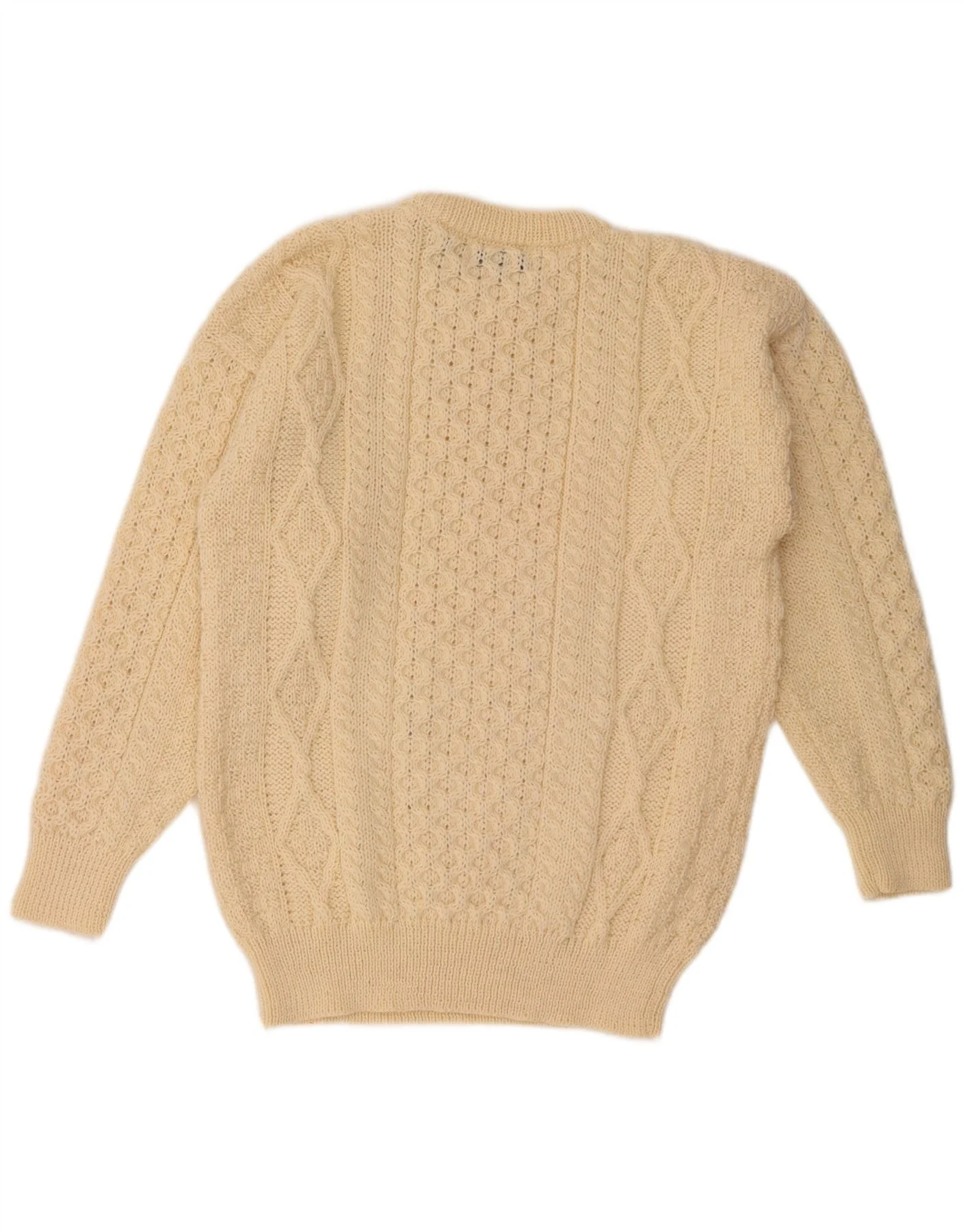 Aran Crafts Mens Crew Neck Jumper Sweater Large Beige Wool - Image 2