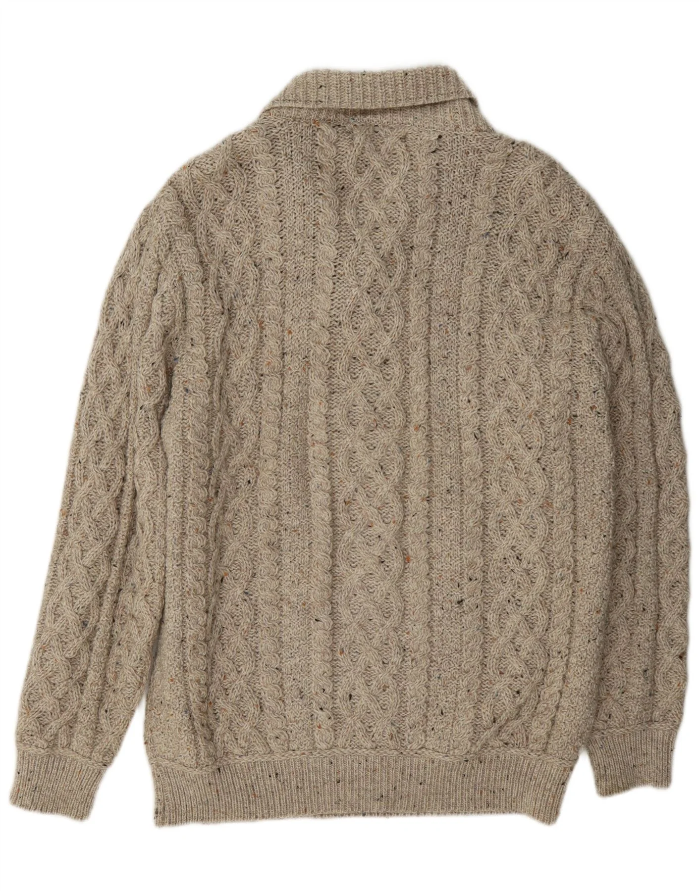 Aran Crafts Mens Shawl Neck Jumper Sweater Large Beige Flecked Wool - Image 2