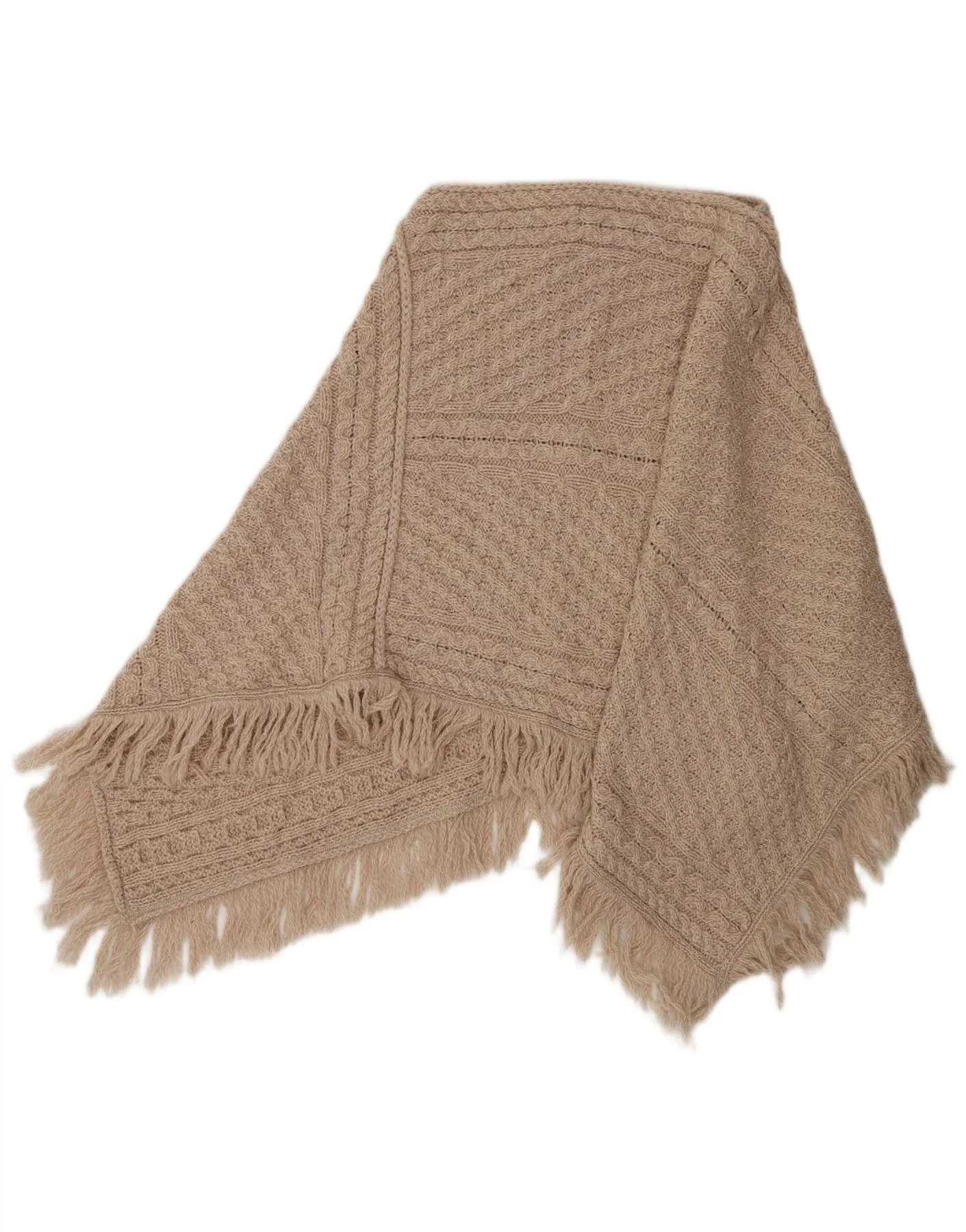 Aran Womens Poncho Jumper One Size Beige - Image 2