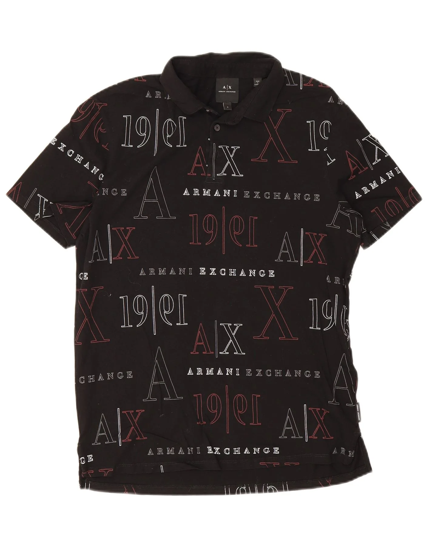 Armani Exchange Mens Graphic Polo Shirt Small Black Cotton