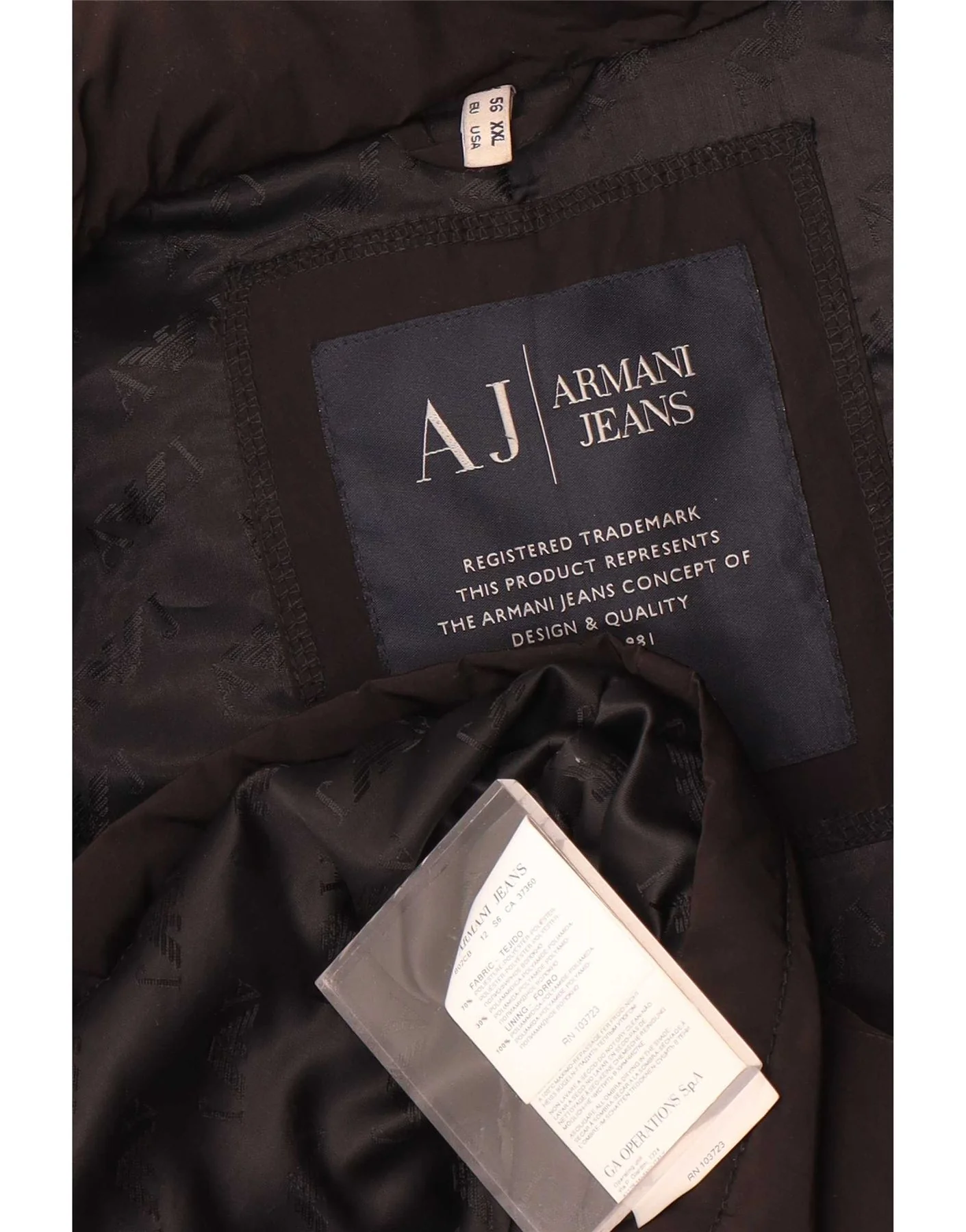 Armani Jeans Mens Hooded Windbreaker Jacket UK 44 2XL Black Polyester - Image 3