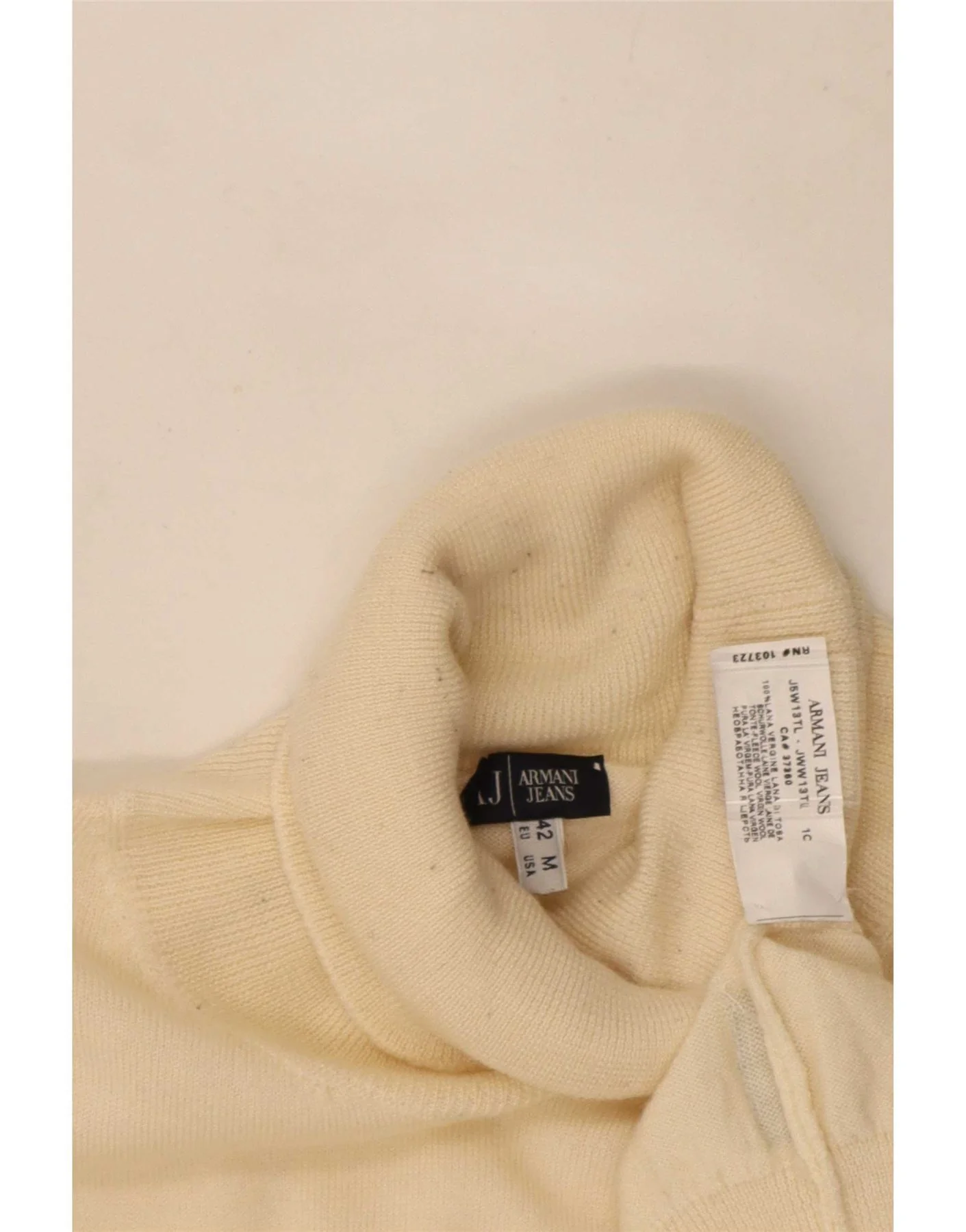Armani Jeans Womens Roll Neck Jumper Sweater UK 12 Medium Beige Wool - Image 3