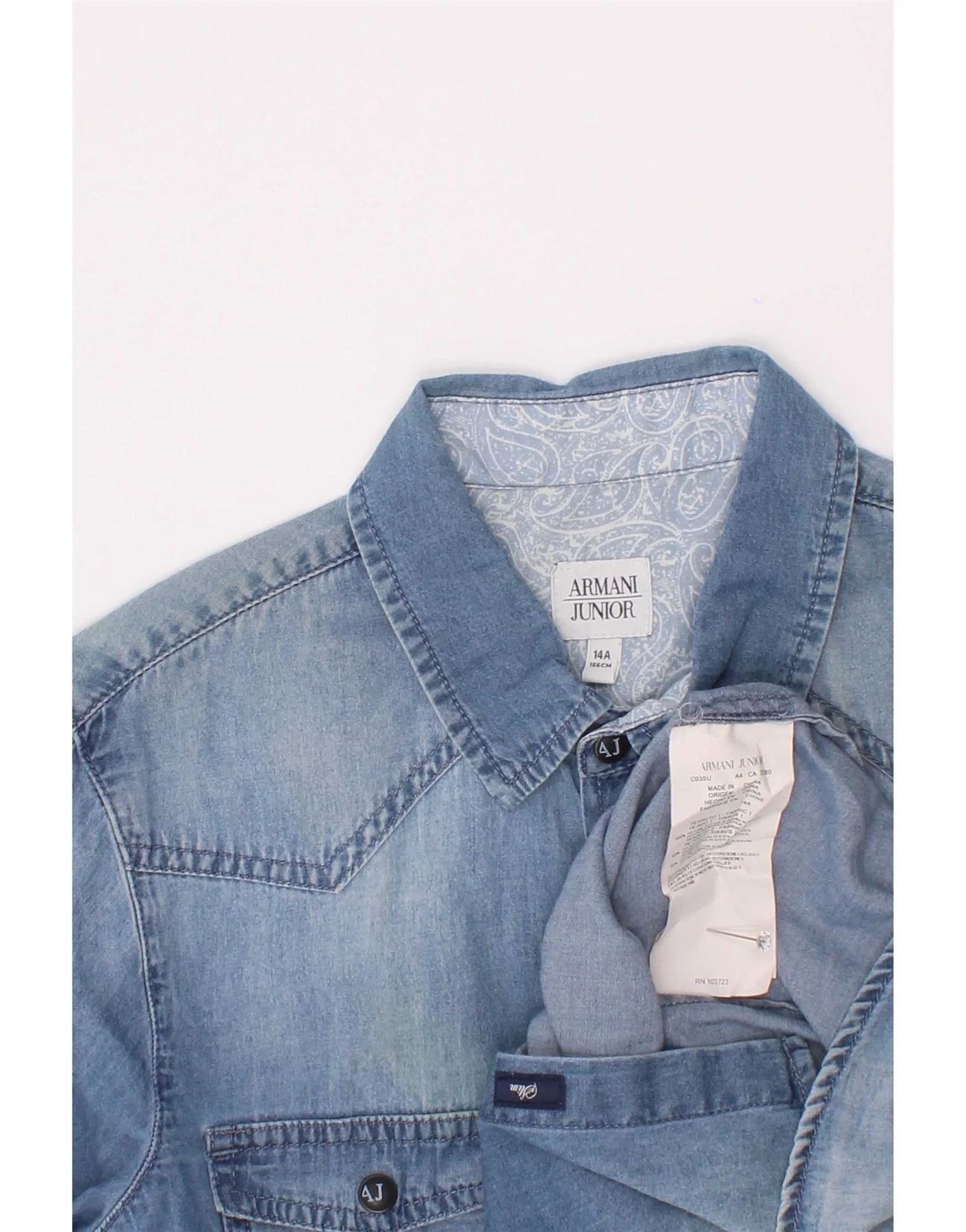 Armani Junior Boys Denim Shirt 13-14 Years Blue Cotton - Image 5