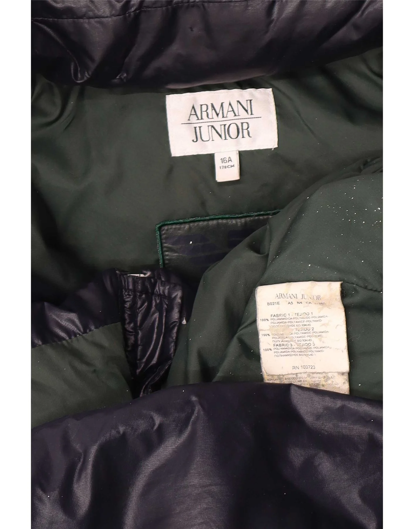 Armani Junior Boys Hooded Padded Jacket 15-16 Years Navy Blue Colourblock - Image 7
