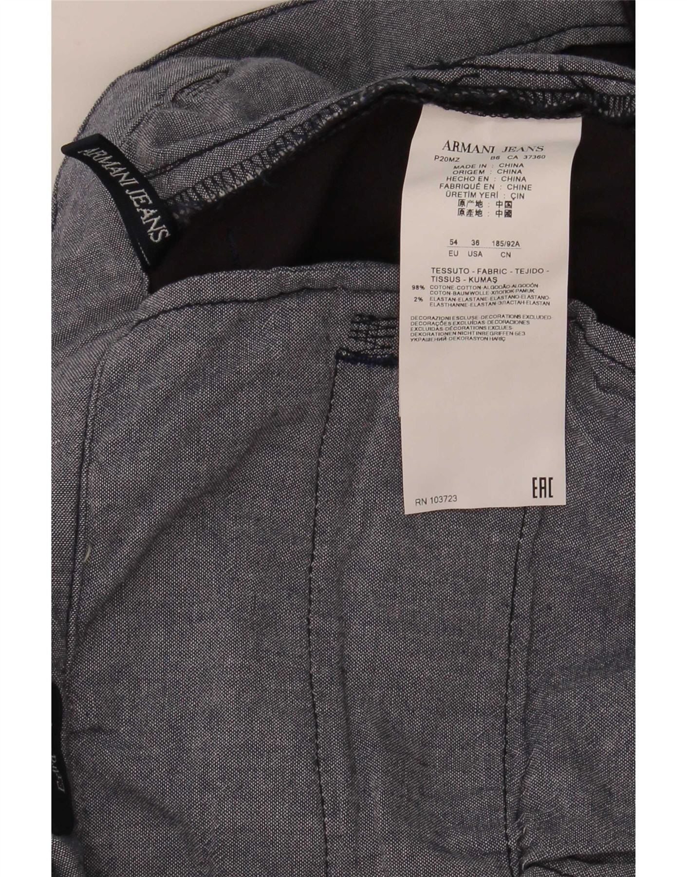 Armani Mens Extra Sim Fit Chino Trousers W36 L35 Black Cotton - Image 3
