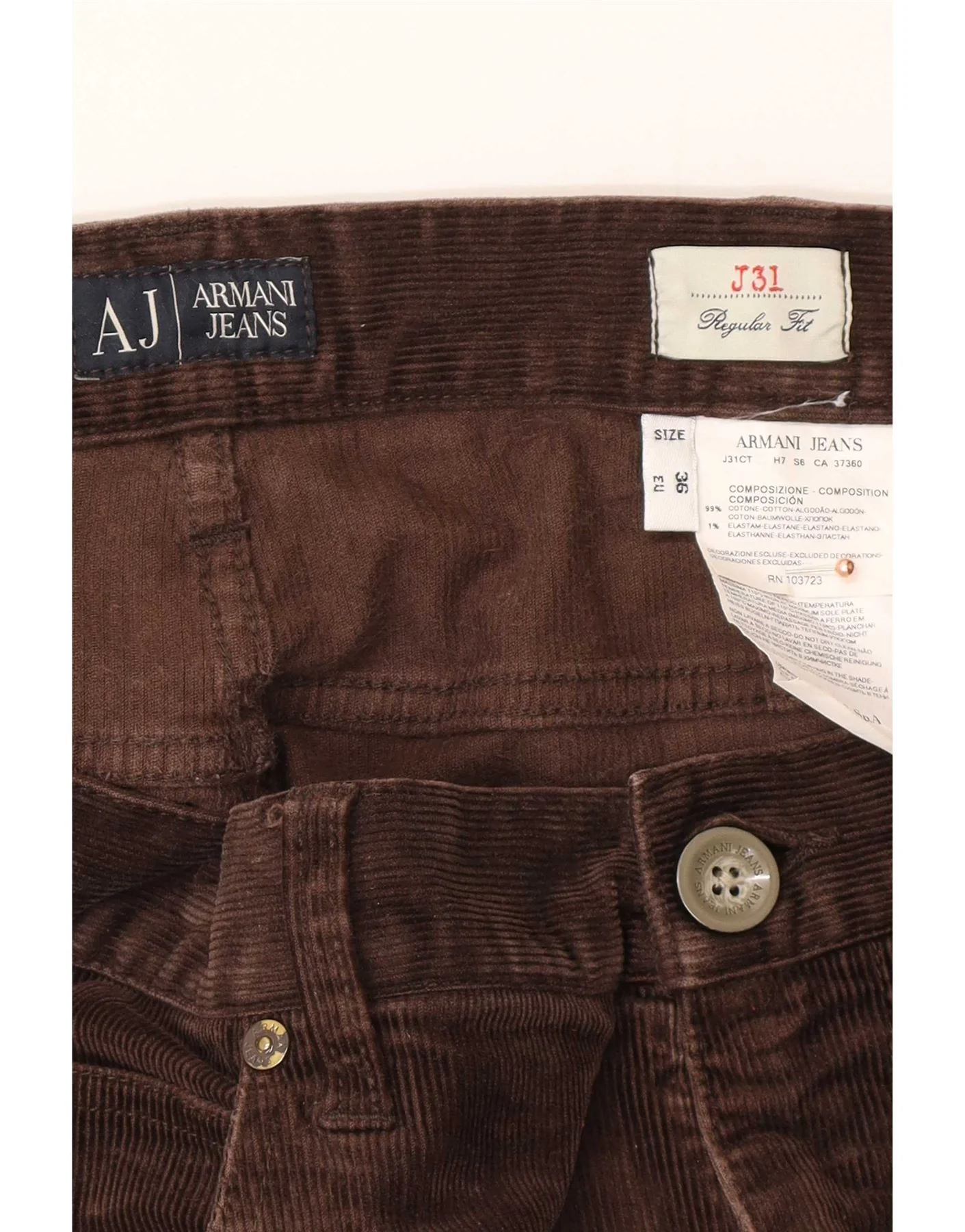 Armani Mens Regular Fit Corduroy Trousers W36 L34 Brown Cotton - Image 3