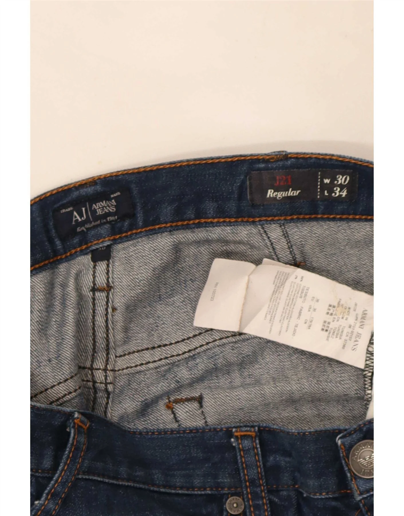 Armani Mens Regular Fit Straight Jeans W30 L32 Navy Blue Cotton - Image 3