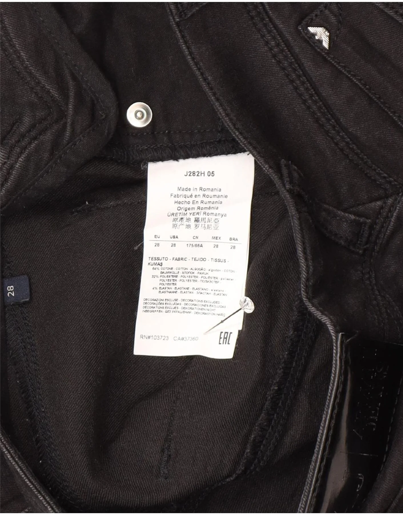 Armani Womens Orchid Skinny Jeans W28 L30 Black Cotton - Image 3