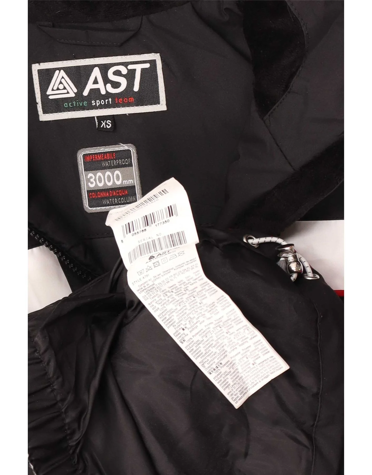 AST Mens Graphic Hooded Rain Jacket UK 34 XS Black Colourblock Polyester - Image 3
