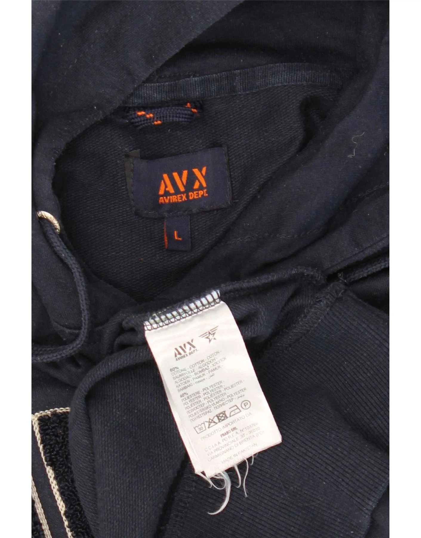 Avirex Mens Graphic Hoodie Jumper Large Navy Blue Cotton - Image 3