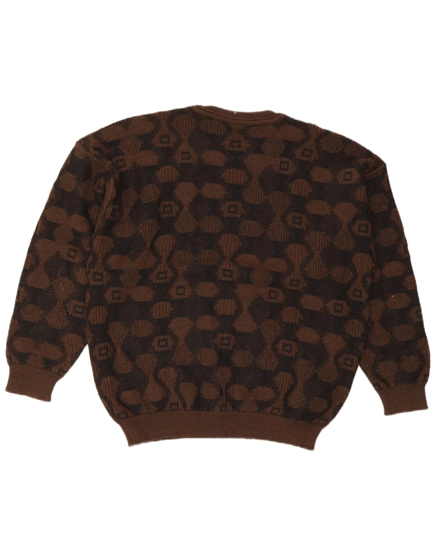 Baffo Mens Crew Neck Jumper Sweater Large Brown Argyle/Diamond Acrylic - Image 2