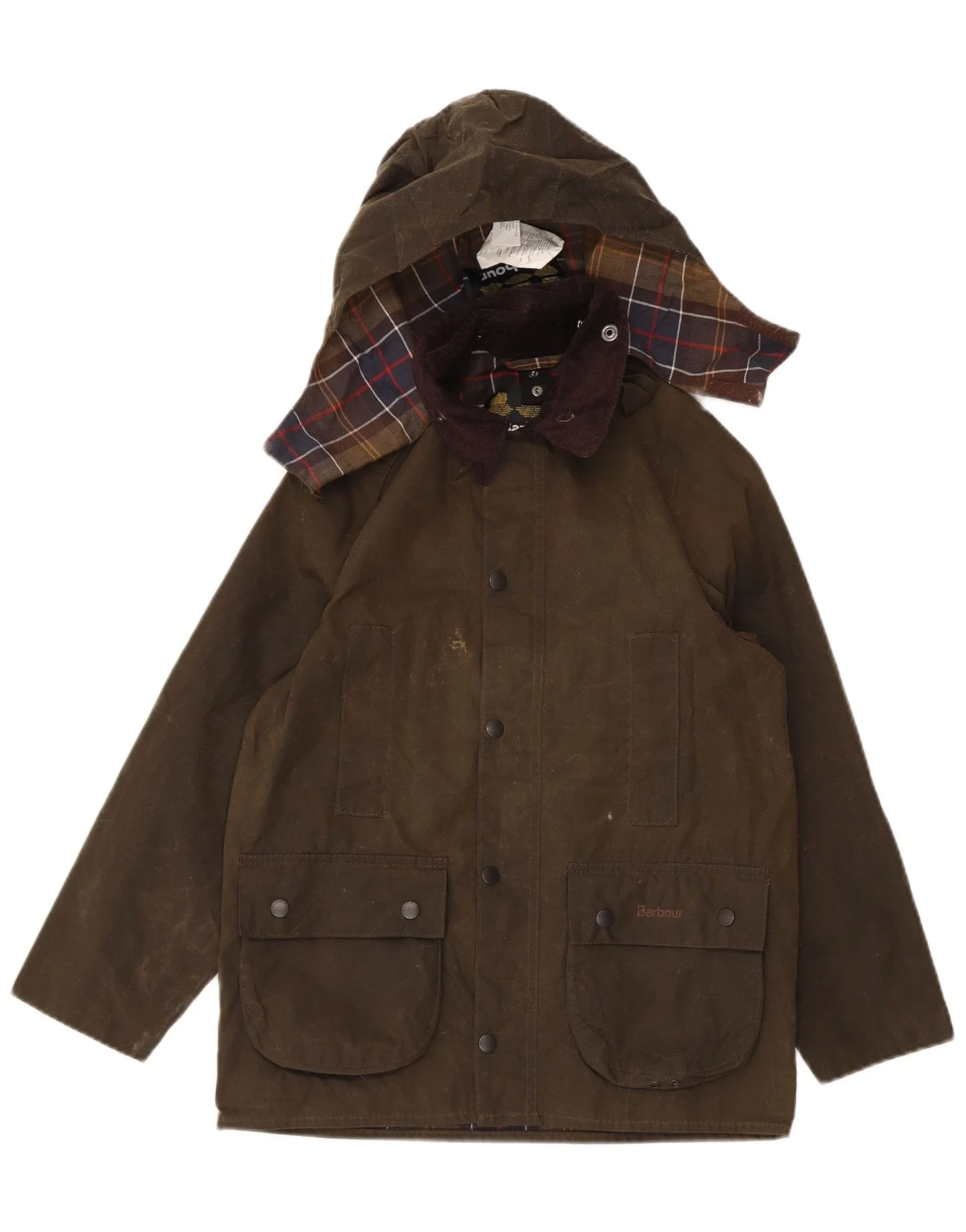 Barbour Boys Hooded Waxed Cotton Jacket 7-8 Years Large Khaki